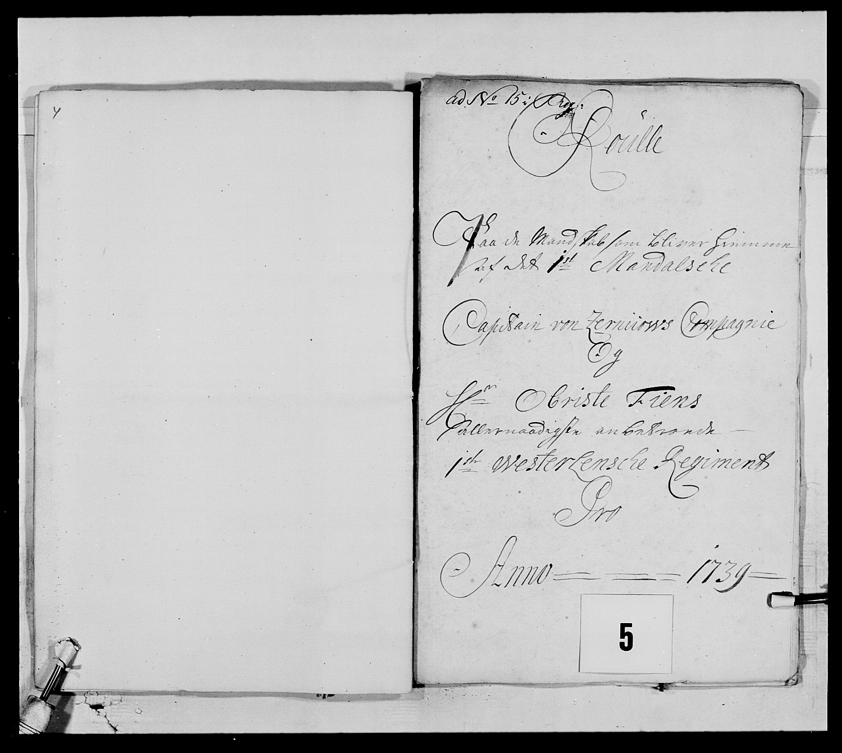 Kommanderende general (KG I) med Det norske krigsdirektorium, AV/RA-EA-5419/E/Ea/L0522: 1. Vesterlenske regiment, 1718-1748, s. 69