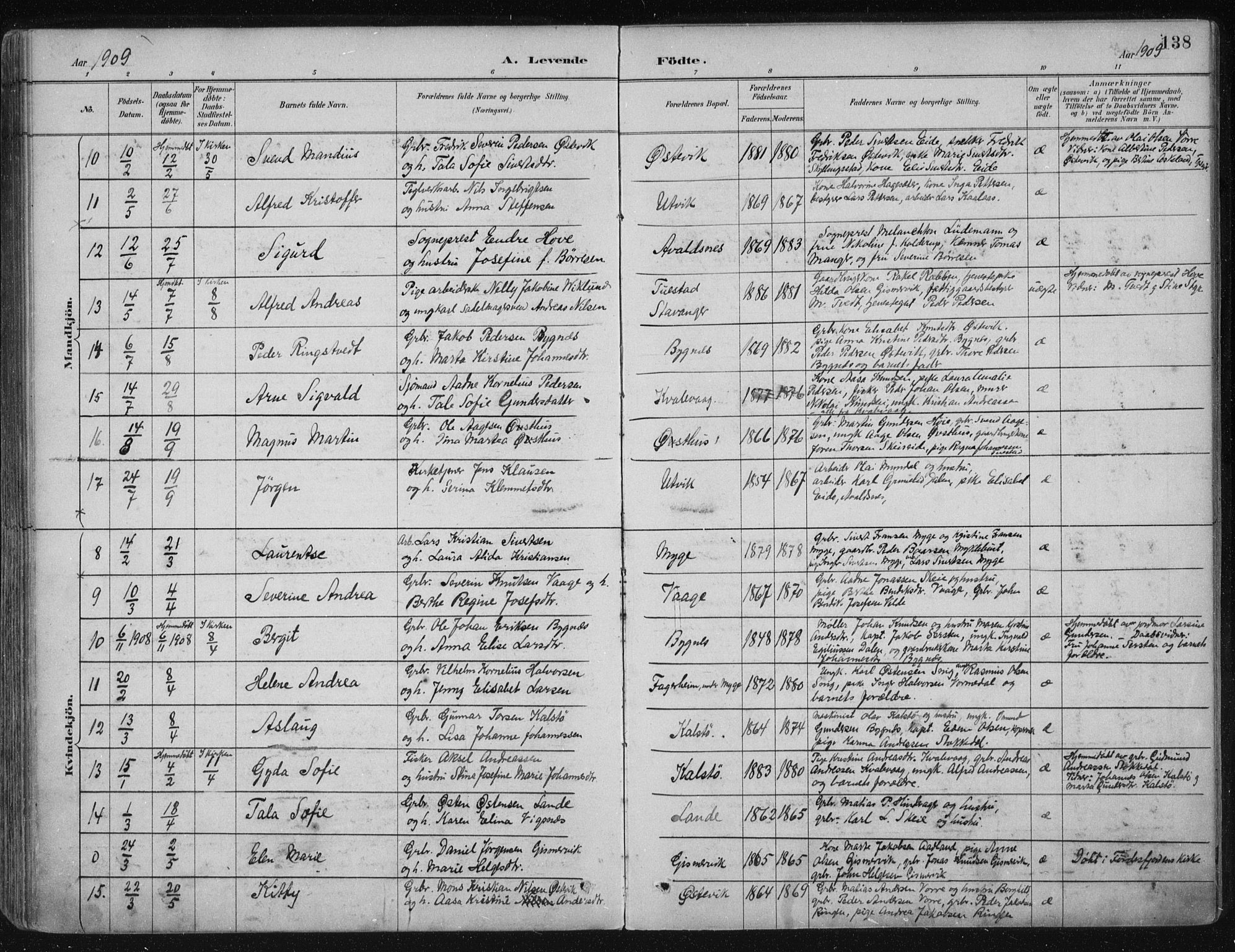 Avaldsnes sokneprestkontor, AV/SAST-A -101851/H/Ha/Haa/L0017: Ministerialbok nr. A 17, 1889-1920, s. 138