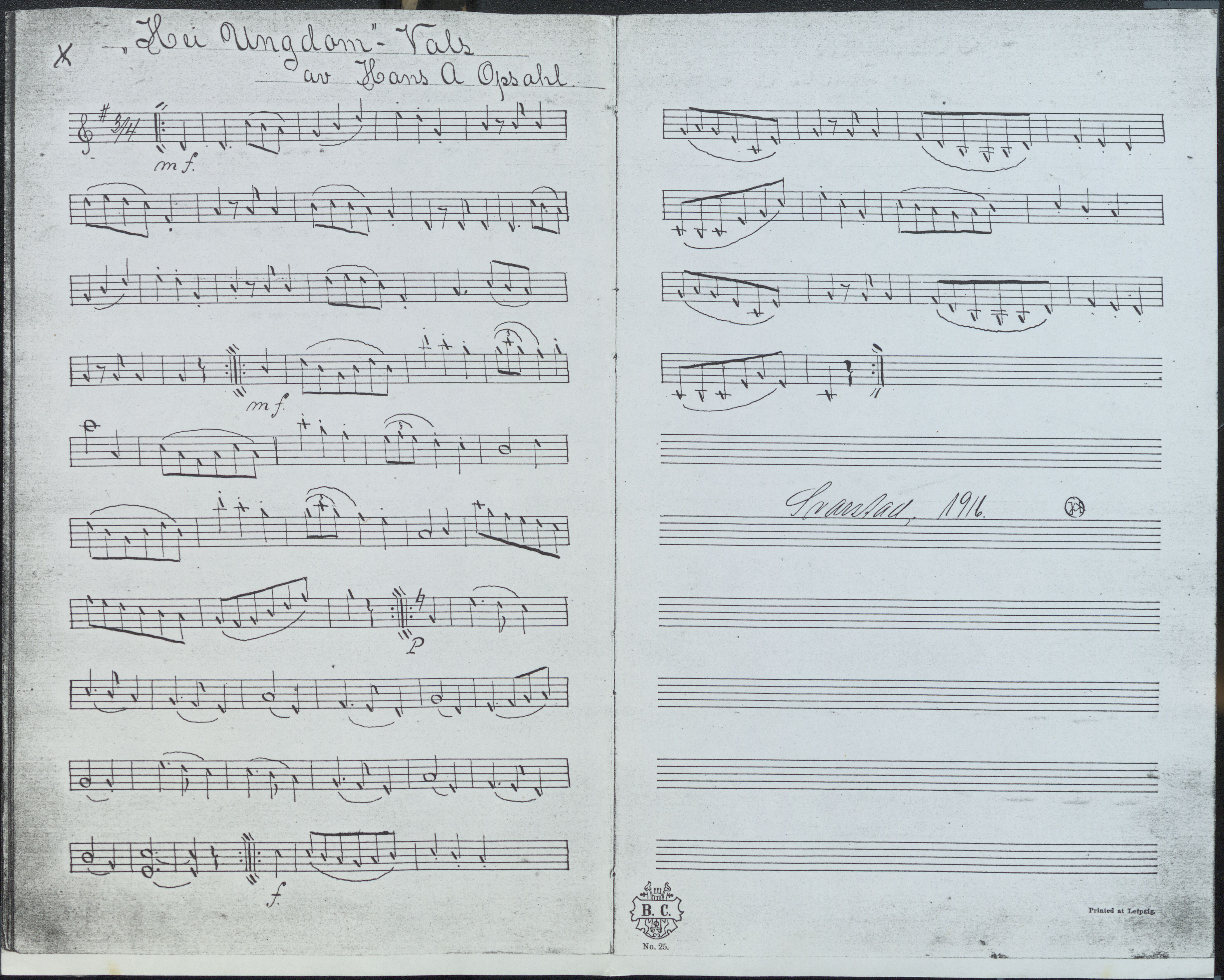 Sa 42 - Storgårds- og folkemusikk fra Klokkergården (Lardal bygdetun), VEMU/A-2514/F/L0001/0006: Originale håndskrevne, trykte og kopierte noter og notebøker, hefter, brev m.m. / Noter etter Hans Andreassen Opsahl, Lardal, 1820-1920