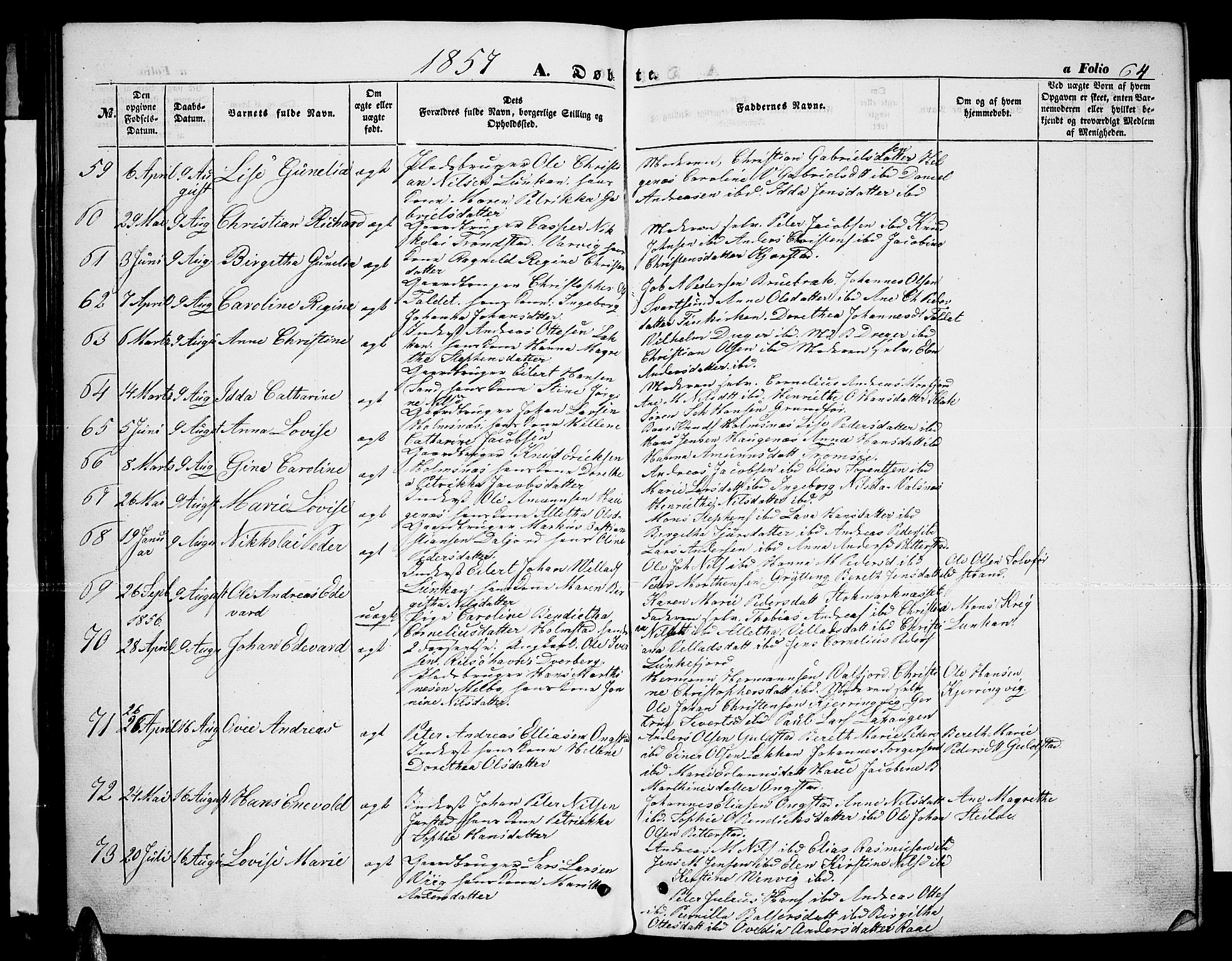 Ministerialprotokoller, klokkerbøker og fødselsregistre - Nordland, AV/SAT-A-1459/888/L1265: Klokkerbok nr. 888C03, 1850-1863, s. 64