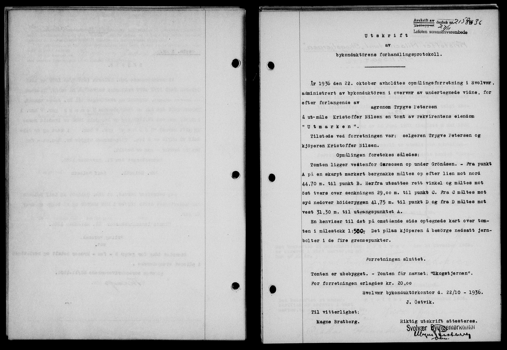 Lofoten sorenskriveri, SAT/A-0017/1/2/2C/L0001a: Pantebok nr. 1a, 1936-1937, Dagboknr: 2158/1936