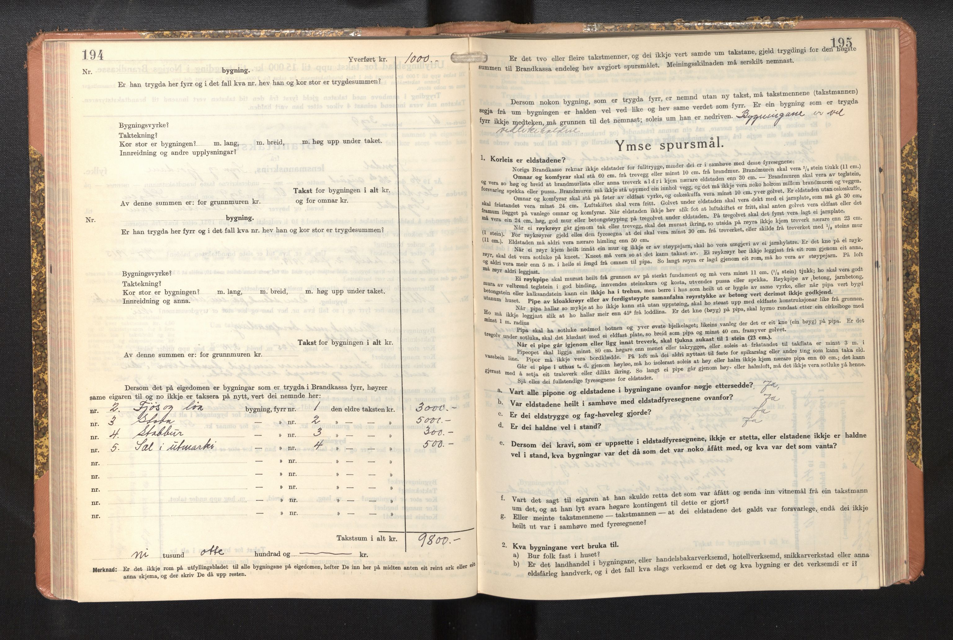 Lensmannen i Sogndal, AV/SAB-A-29901/0012/L0014: Branntakstprotokoll, skjematakst, 1938-1950, s. 194-195