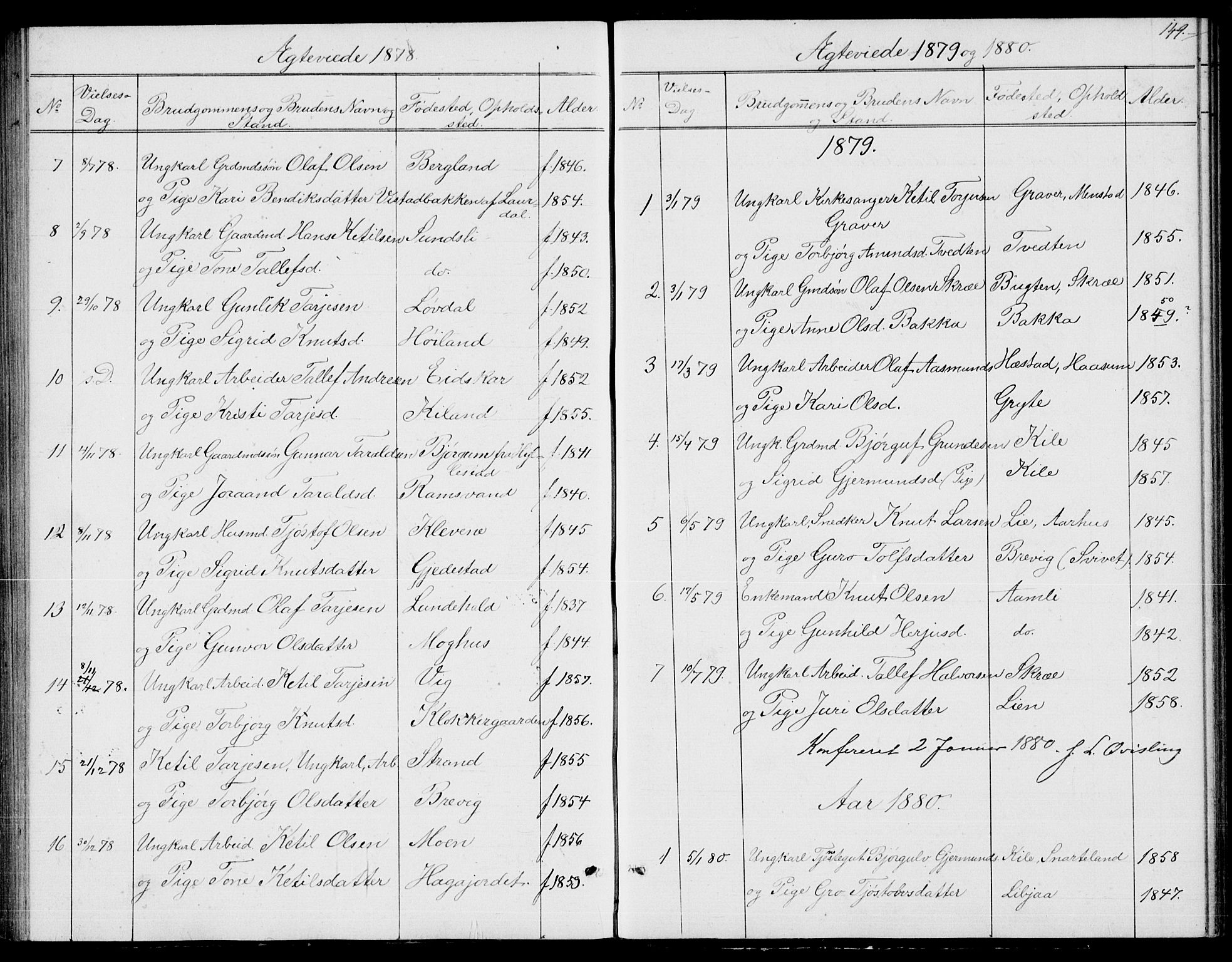 Fyresdal kirkebøker, AV/SAKO-A-263/G/Ga/L0004: Klokkerbok nr. I 4, 1864-1892, s. 149