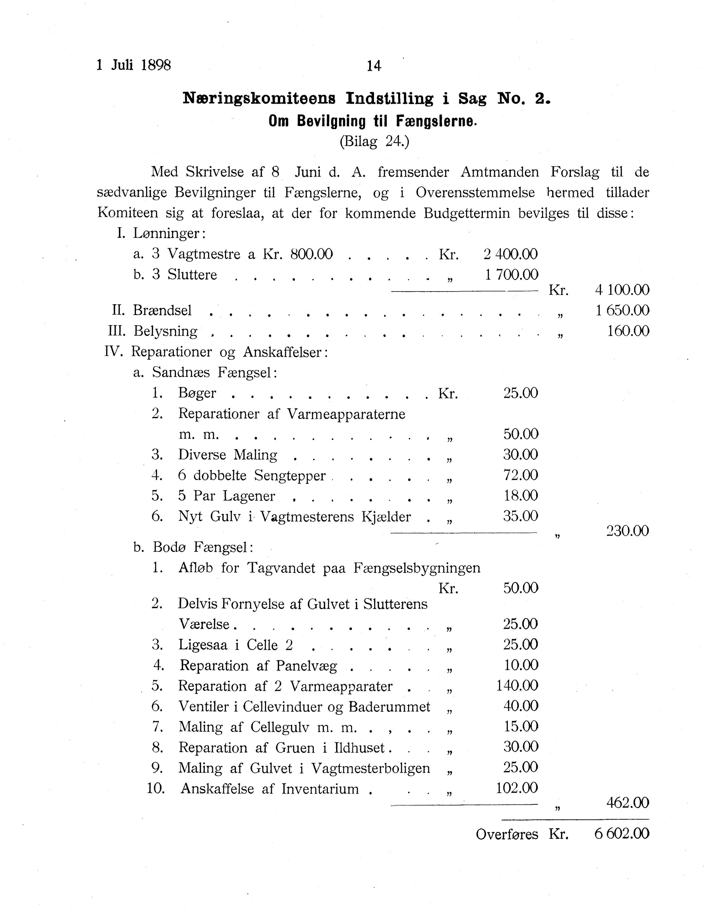 Nordland Fylkeskommune. Fylkestinget, AIN/NFK-17/176/A/Ac/L0021: Fylkestingsforhandlinger 1898, 1898