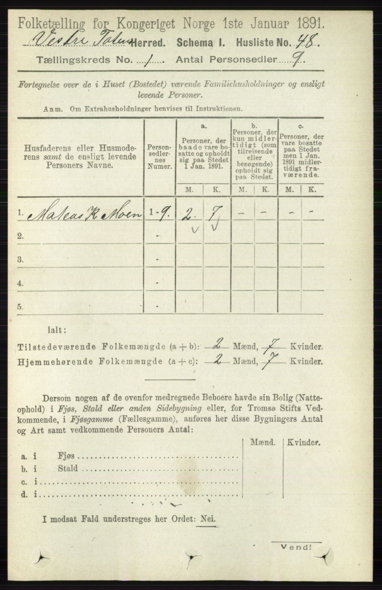 RA, Folketelling 1891 for 0529 Vestre Toten herred, 1891, s. 90