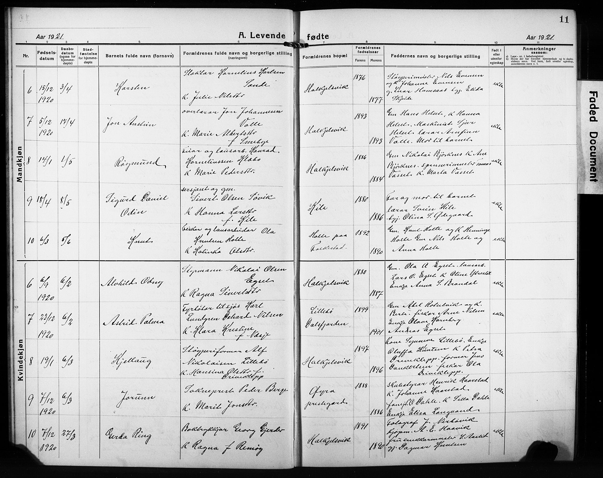 Ministerialprotokoller, klokkerbøker og fødselsregistre - Møre og Romsdal, AV/SAT-A-1454/511/L0160: Klokkerbok nr. 511C06, 1920-1932, s. 11