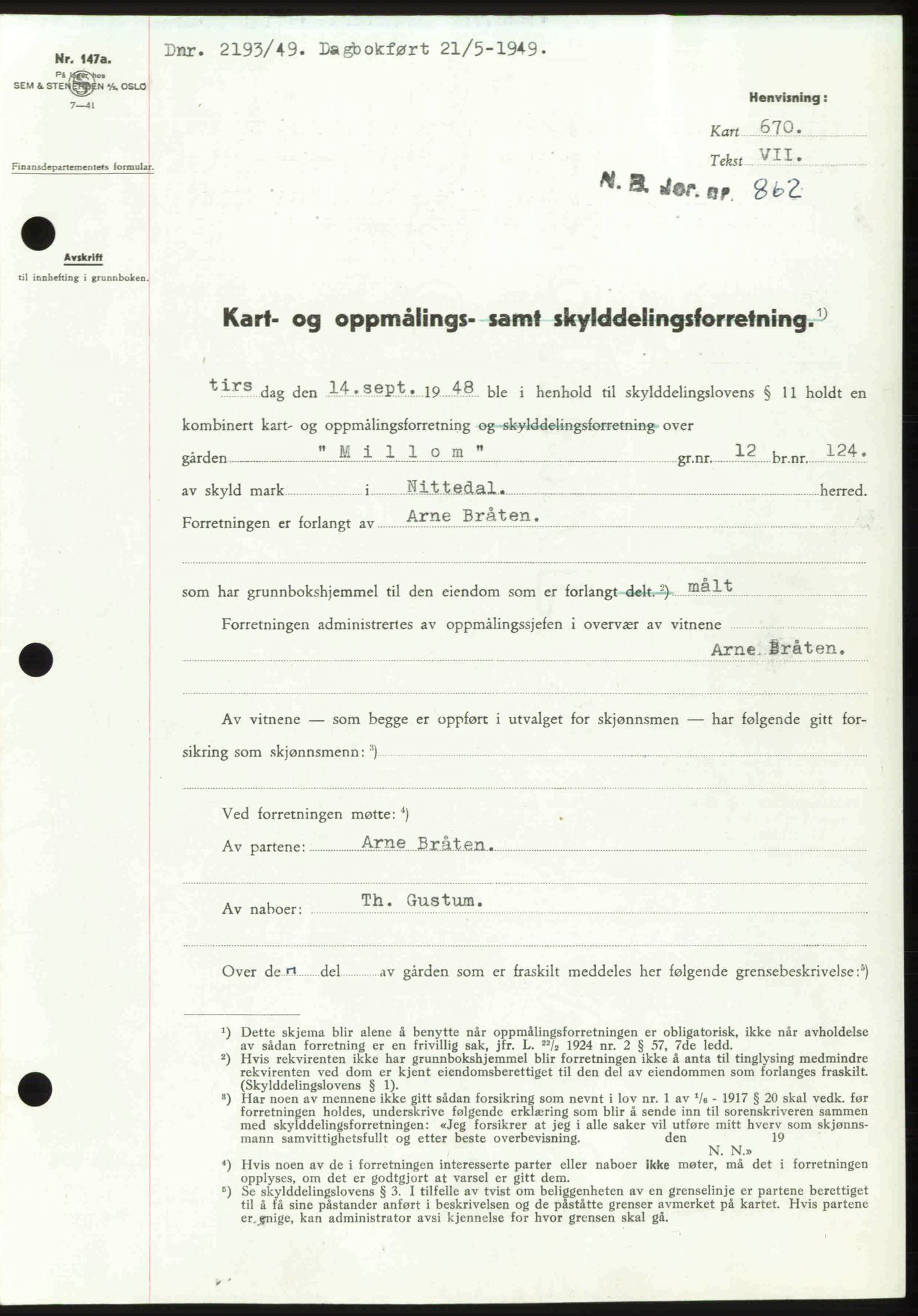 Nedre Romerike sorenskriveri, SAO/A-10469/G/Gb/Gbd/L0025: Pantebok nr. 25, 1949-1949, Dagboknr: 2193/1949