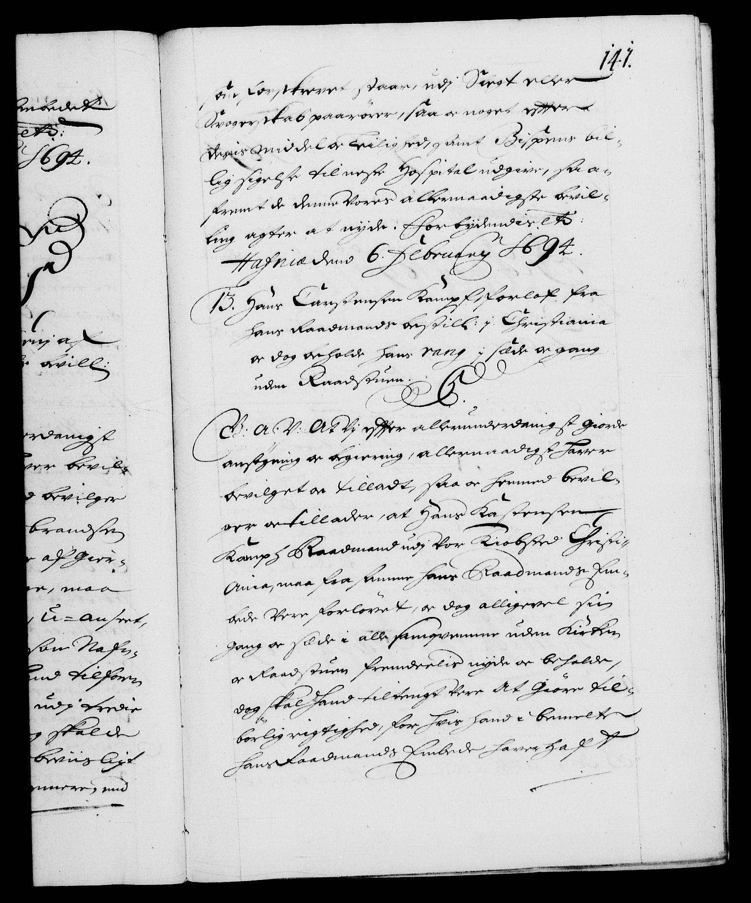 Danske Kanselli 1572-1799, AV/RA-EA-3023/F/Fc/Fca/Fcaa/L0016: Norske registre (mikrofilm), 1692-1697, s. 141a