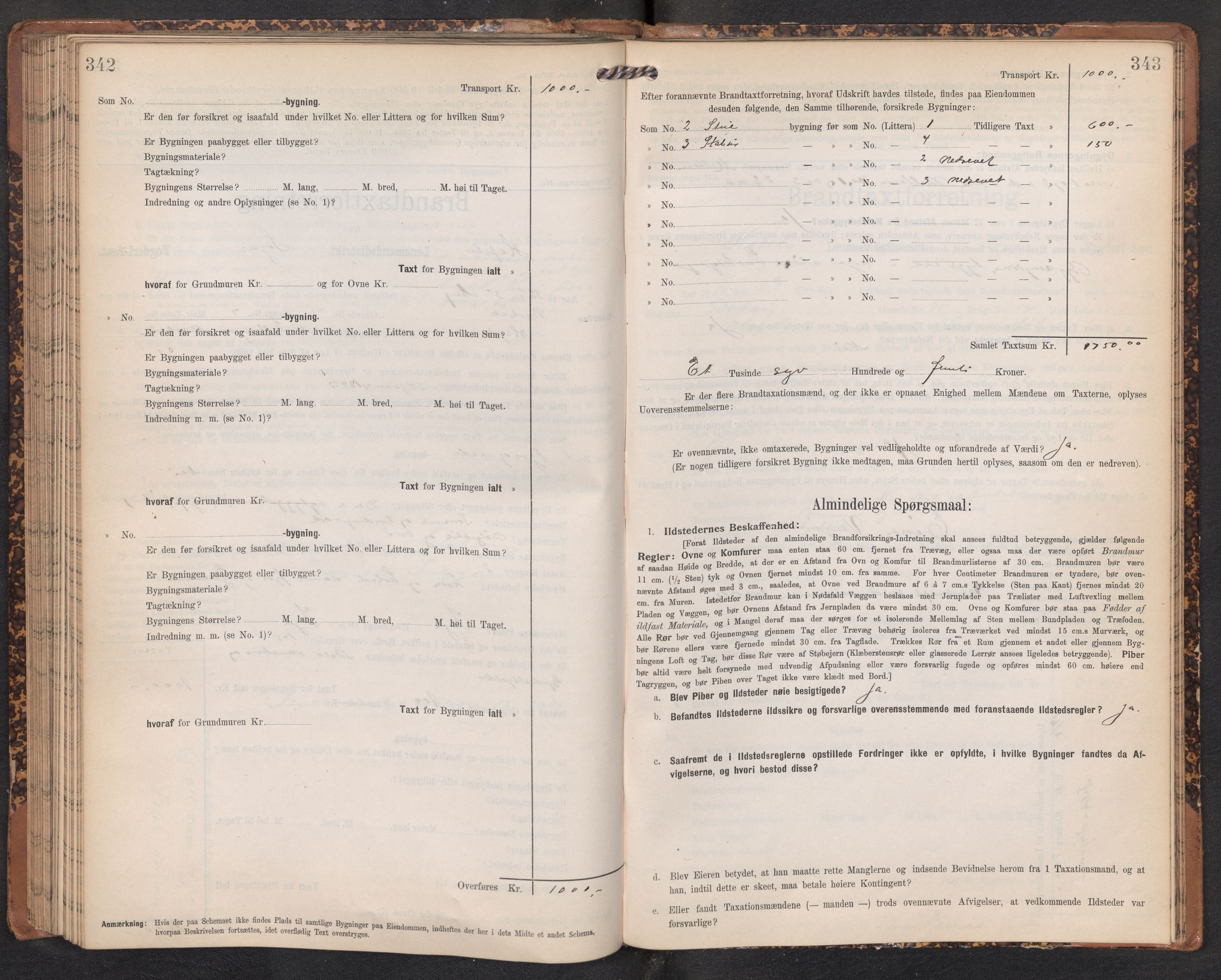 Lensmannen i Hafslo, AV/SAB-A-28001/0012/L0007: Branntakstprotokoll, skjematakst, 1905-1922, s. 342-343