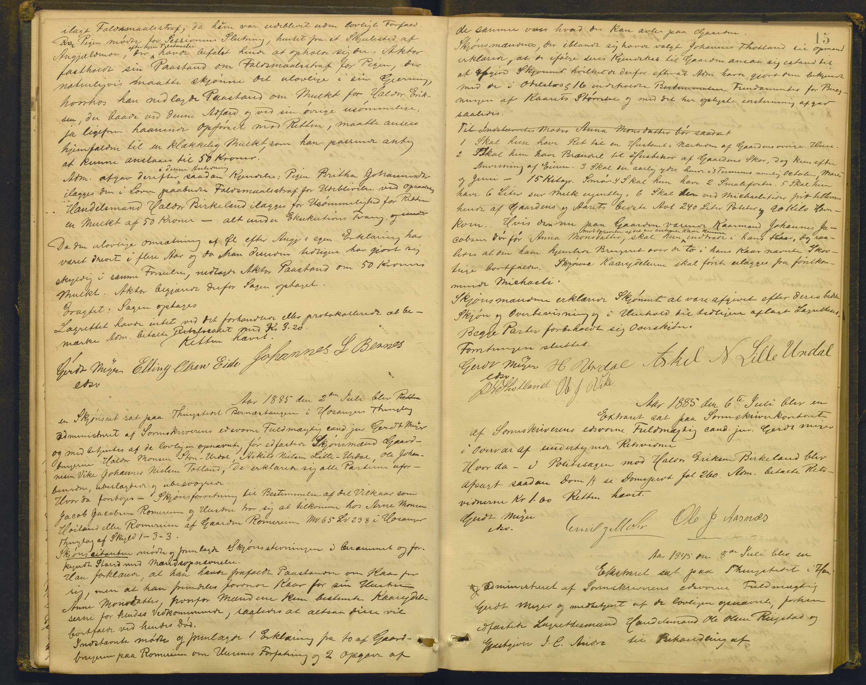 Nordhordland sorenskrivar, AV/SAB-A-2901/1/F/Fd/Fdd/L0005: Ekstrarettsprotokollar, forhøyr, 1884-1890, s. 14b-15a