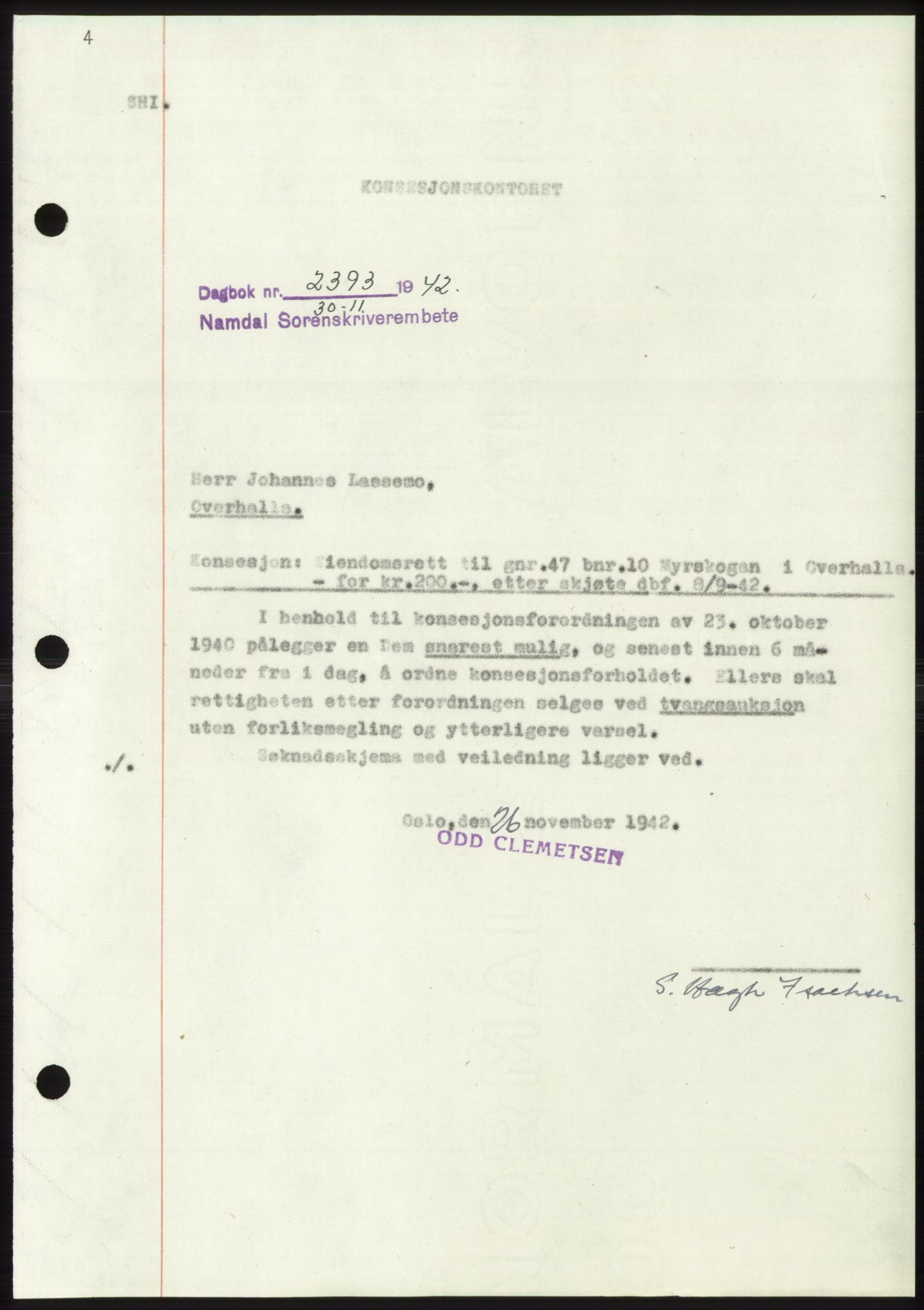 Namdal sorenskriveri, SAT/A-4133/1/2/2C: Pantebok nr. -, 1942-1943, Dagboknr: 2393/1942