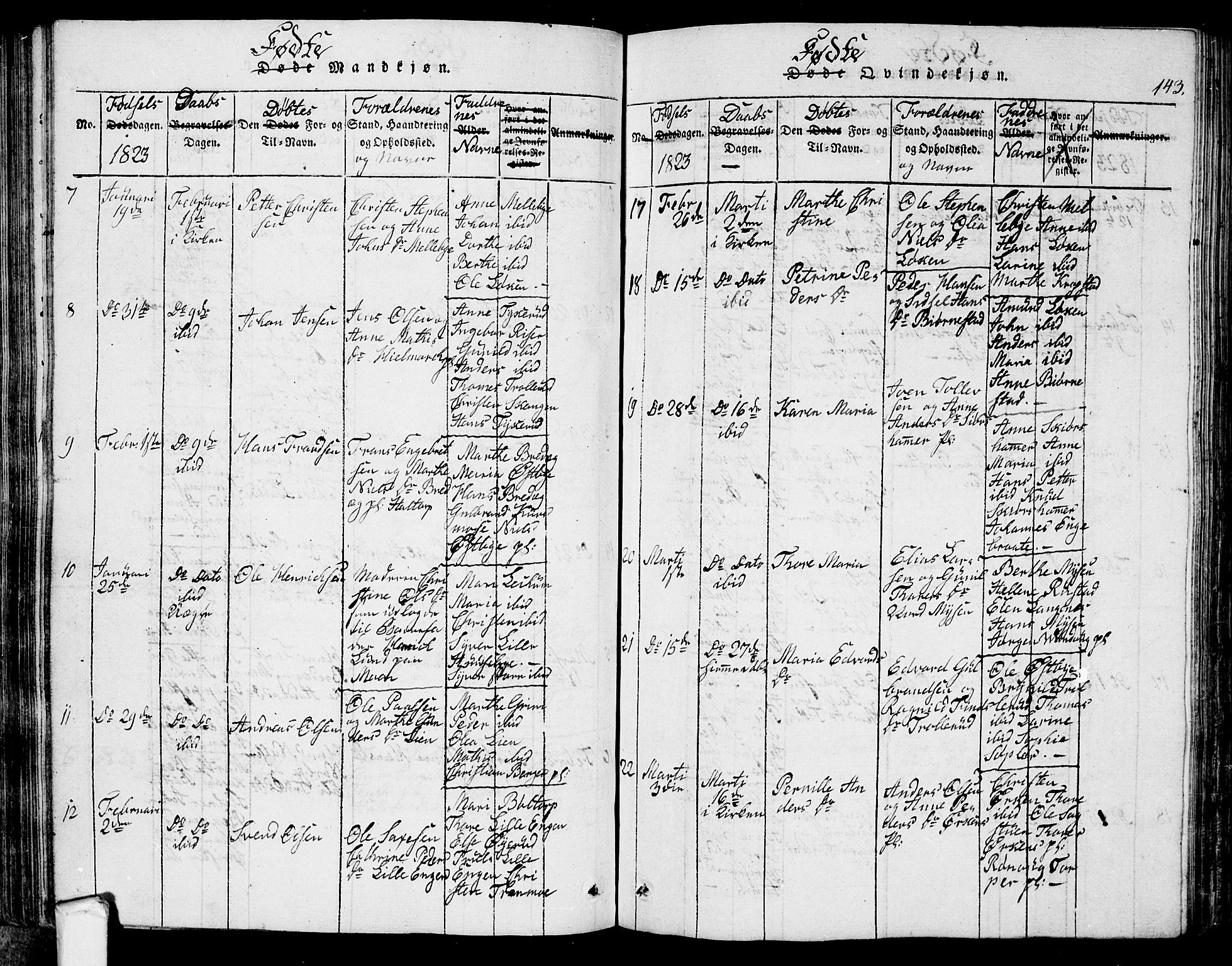 Eidsberg prestekontor Kirkebøker, AV/SAO-A-10905/G/Ga/L0001: Klokkerbok nr. I 1, 1814-1831, s. 143