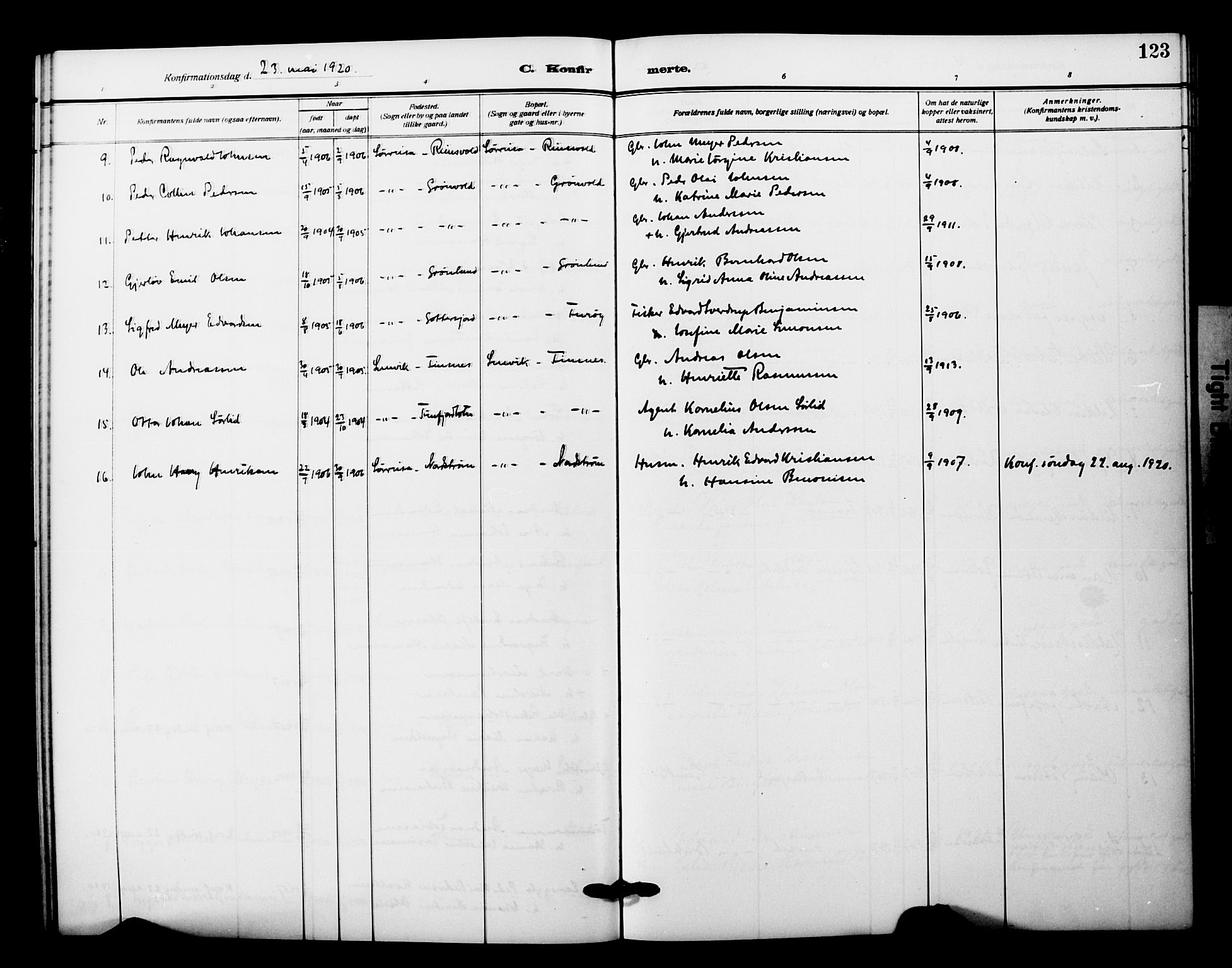 Tranøy sokneprestkontor, AV/SATØ-S-1313/I/Ia/Iab/L0023klokker: Klokkerbok nr. 23, 1913-1928, s. 123