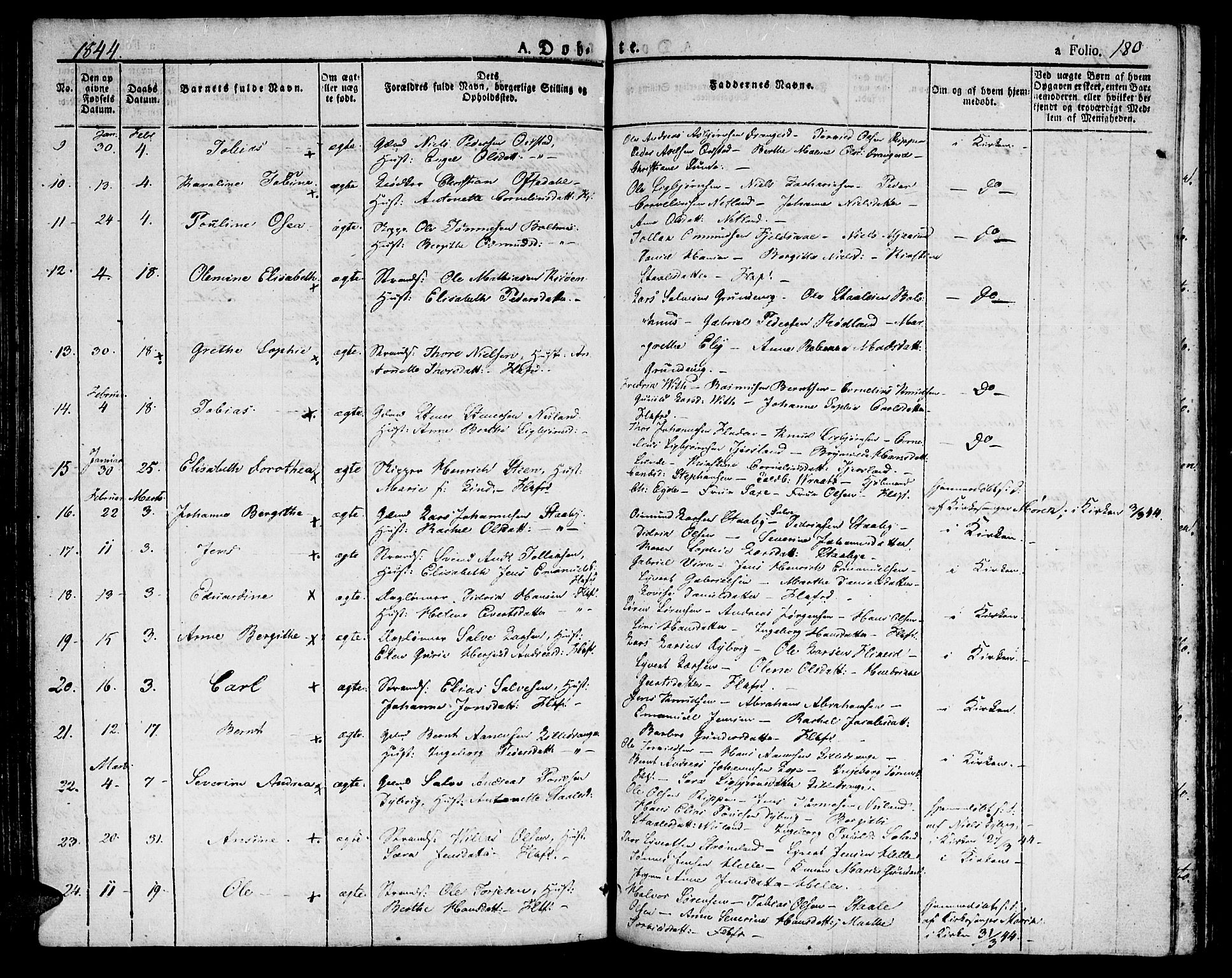 Flekkefjord sokneprestkontor, AV/SAK-1111-0012/F/Fb/Fbc/L0004: Klokkerbok nr. B 4, 1827-1846, s. 180