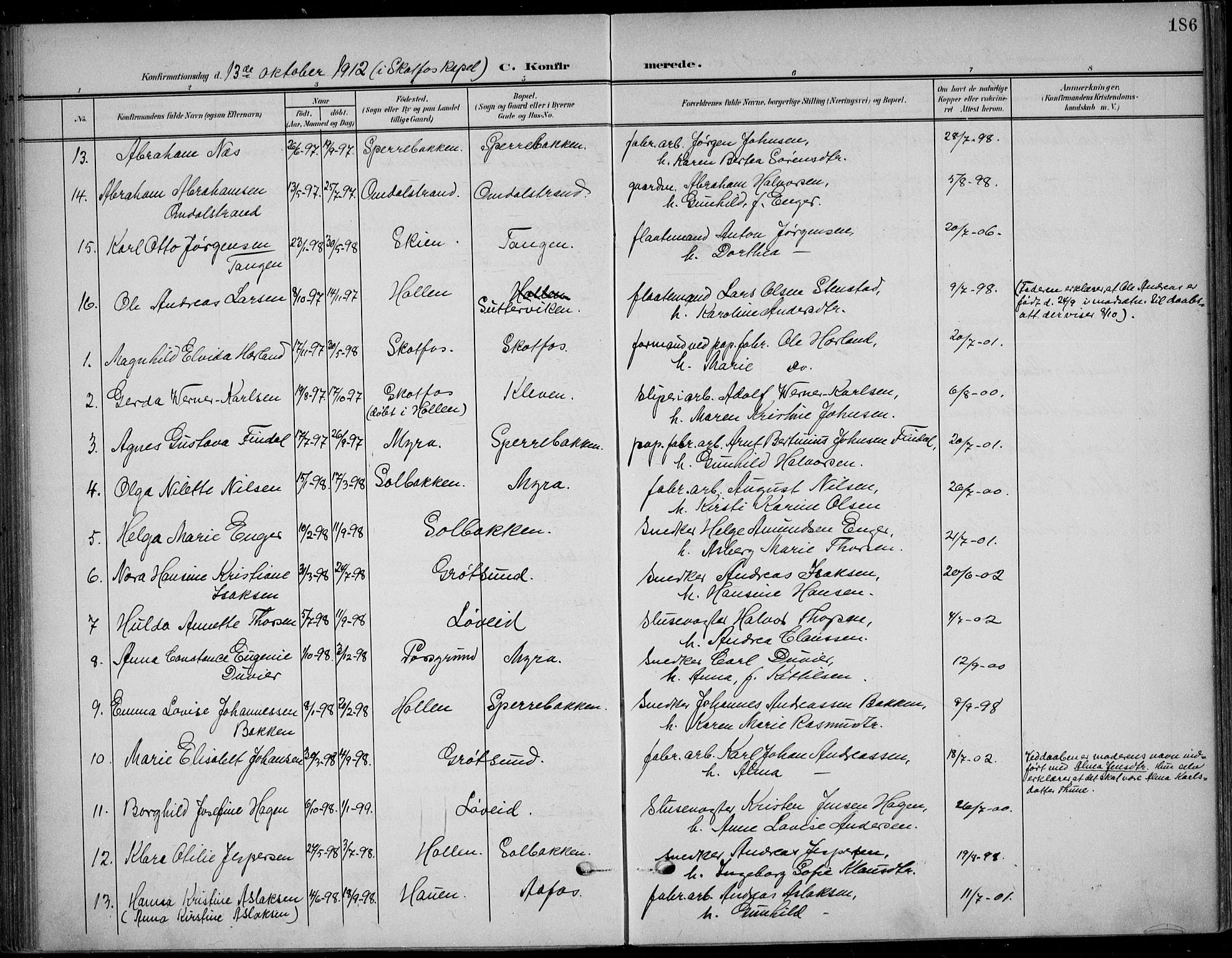 Solum kirkebøker, AV/SAKO-A-306/F/Fb/L0003: Ministerialbok nr. II 3, 1901-1912, s. 186