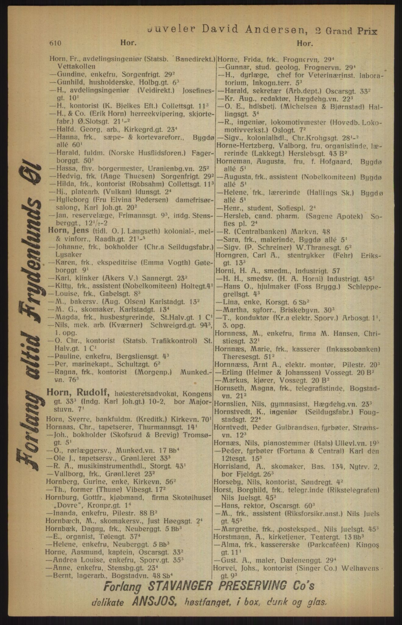 Kristiania/Oslo adressebok, PUBL/-, 1915, s. 610