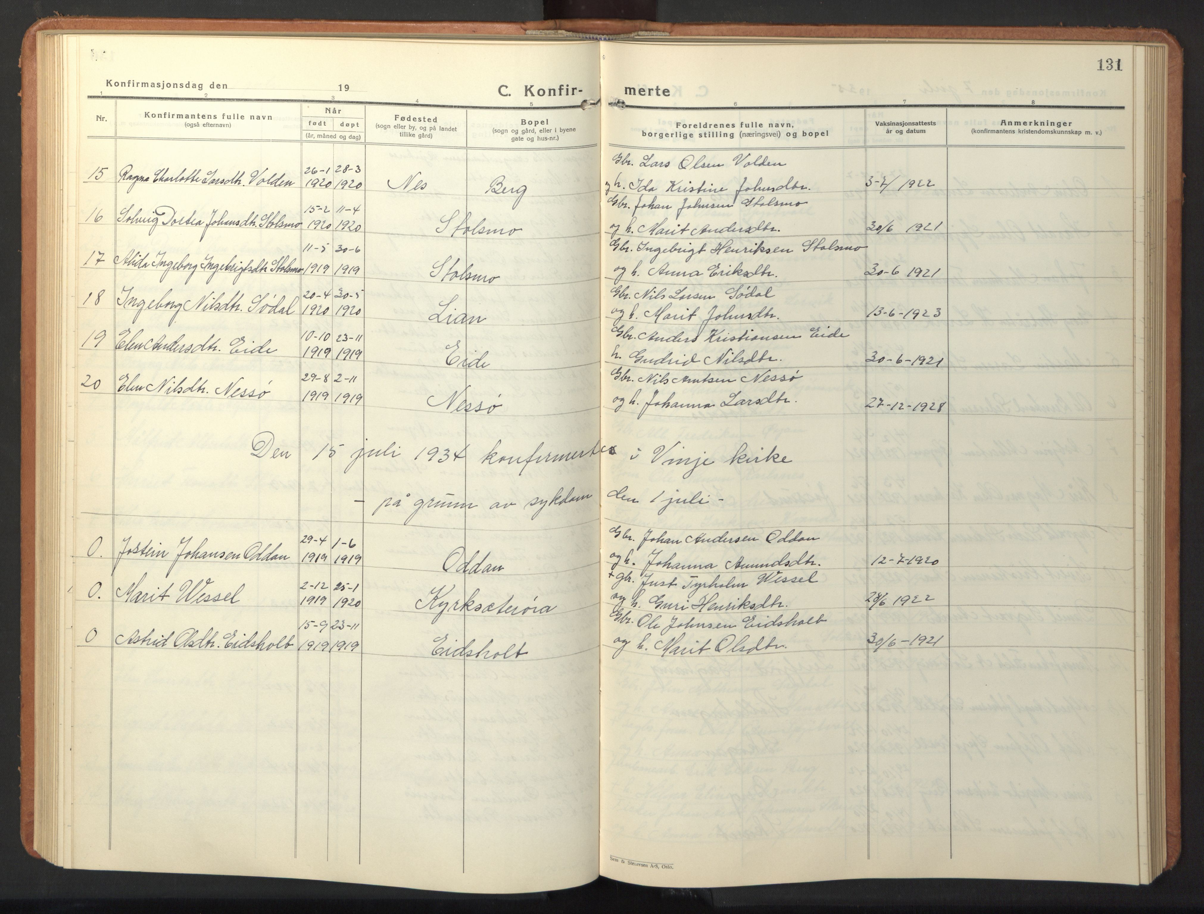 Ministerialprotokoller, klokkerbøker og fødselsregistre - Sør-Trøndelag, AV/SAT-A-1456/630/L0508: Klokkerbok nr. 630C06, 1933-1950, s. 131