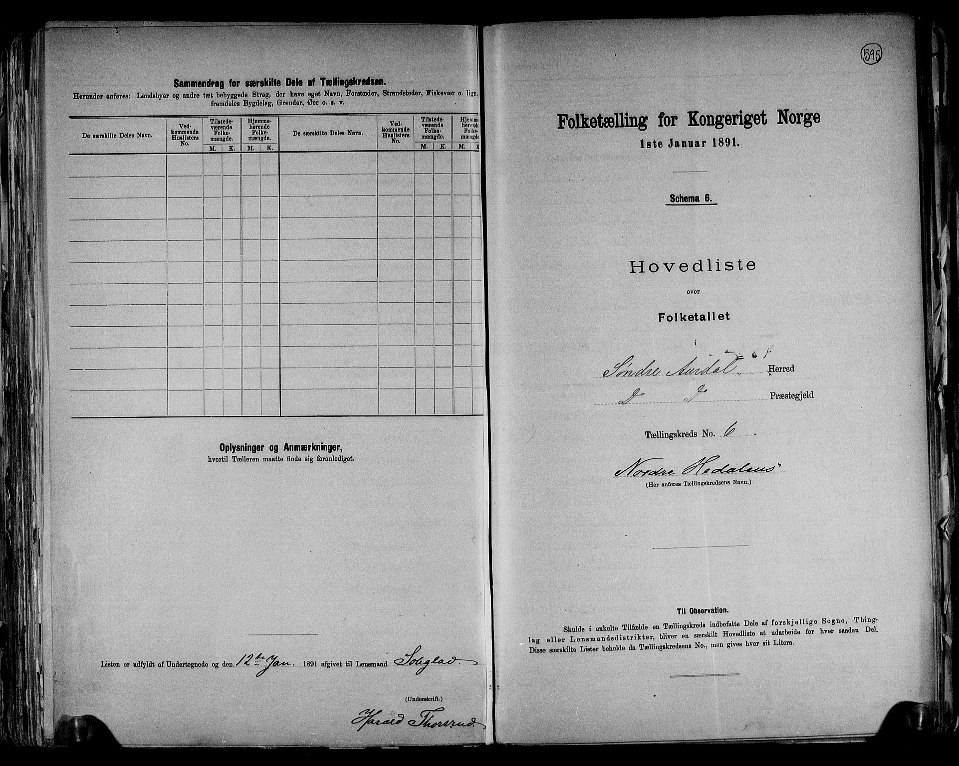 RA, Folketelling 1891 for 0540 Sør-Aurdal herred, 1891, s. 18