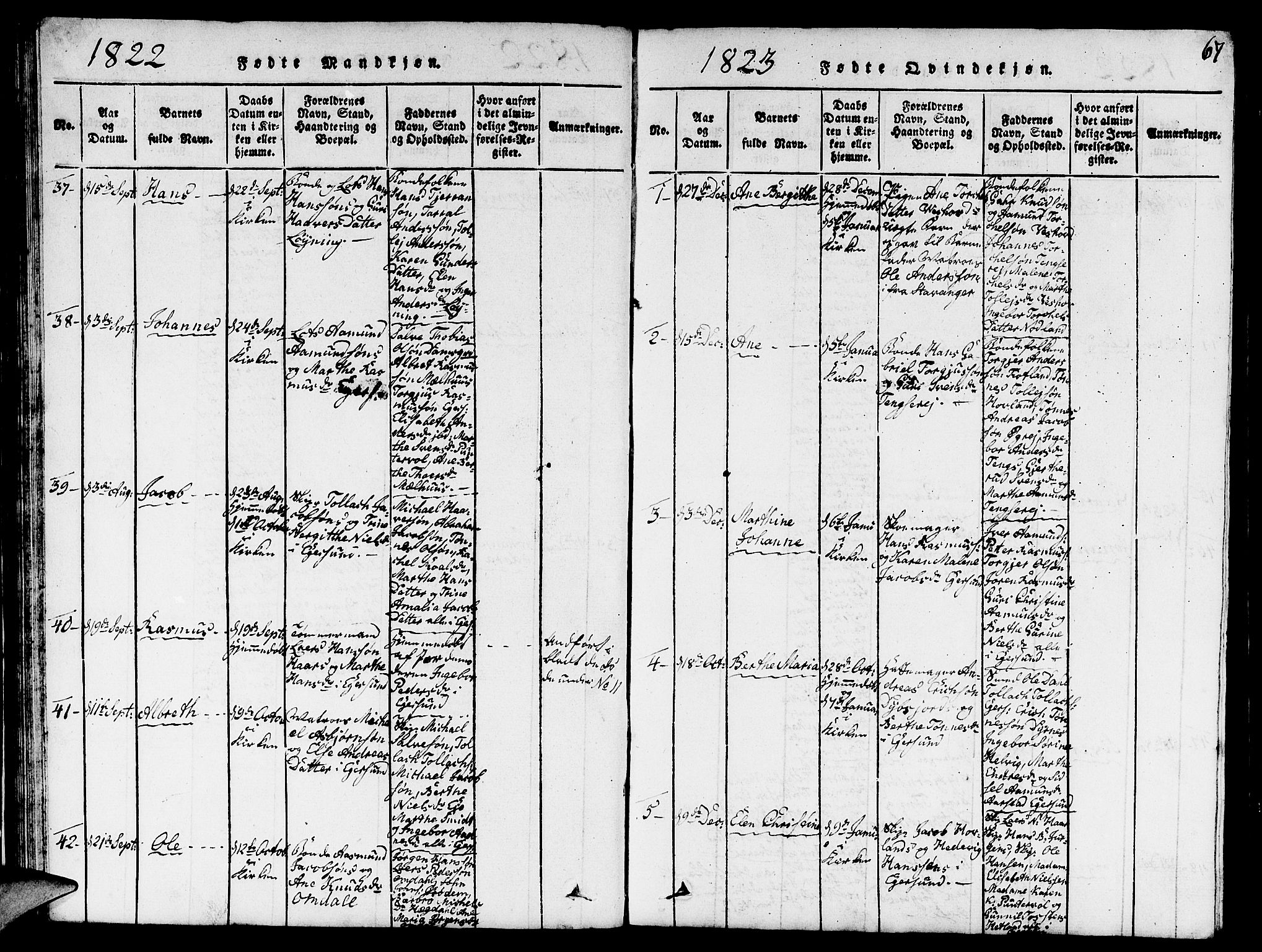 Eigersund sokneprestkontor, AV/SAST-A-101807/S09/L0001: Klokkerbok nr. B 1, 1815-1827, s. 67