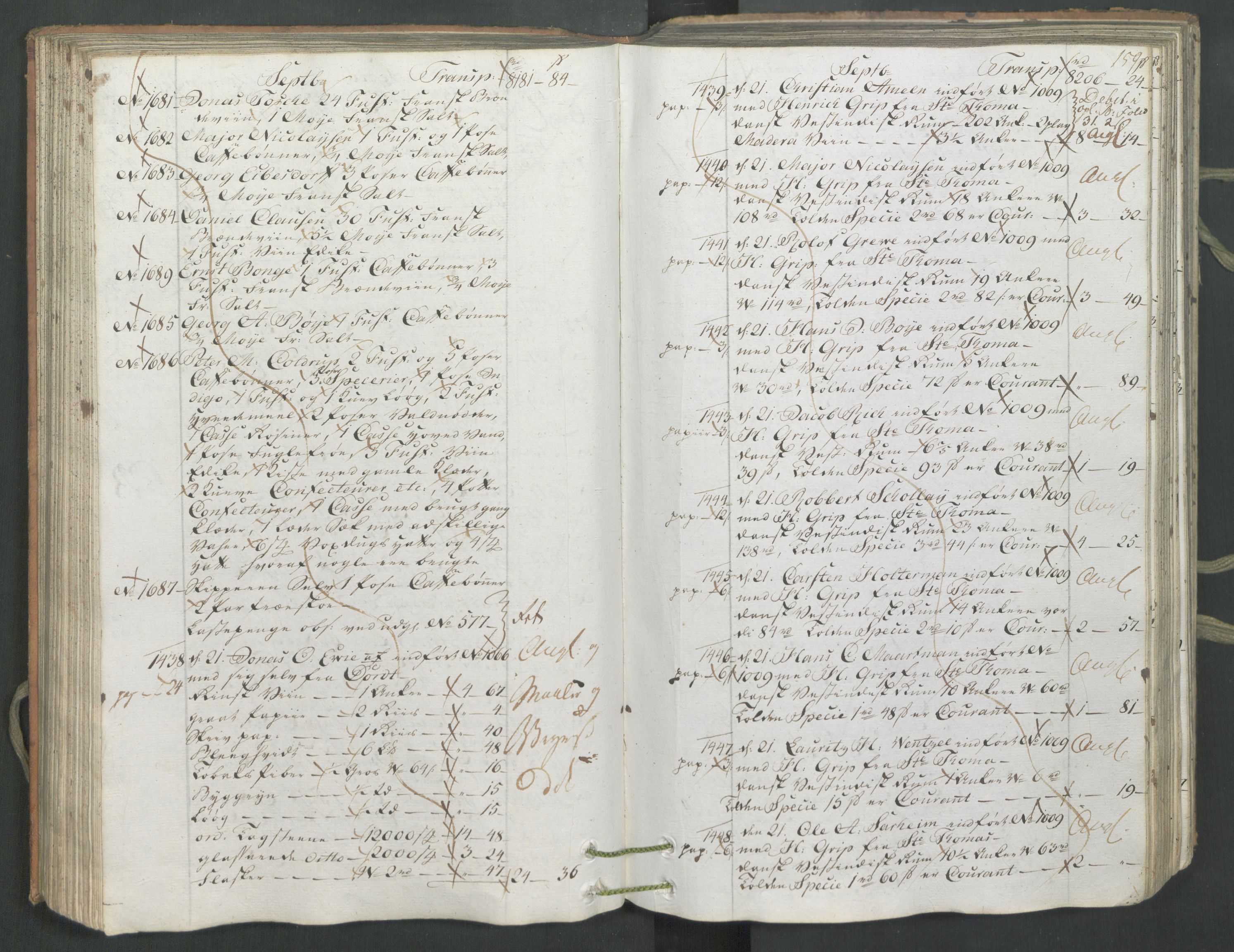 Generaltollkammeret, tollregnskaper, AV/RA-EA-5490/R26/L0222/0001: Tollregnskaper Bergen A / Inngående hovedtollbok, 1786, s. 158b-159a