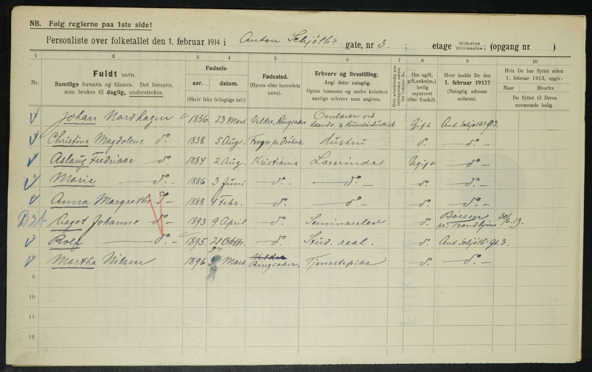 OBA, Kommunal folketelling 1.2.1914 for Kristiania, 1914, s. 1354