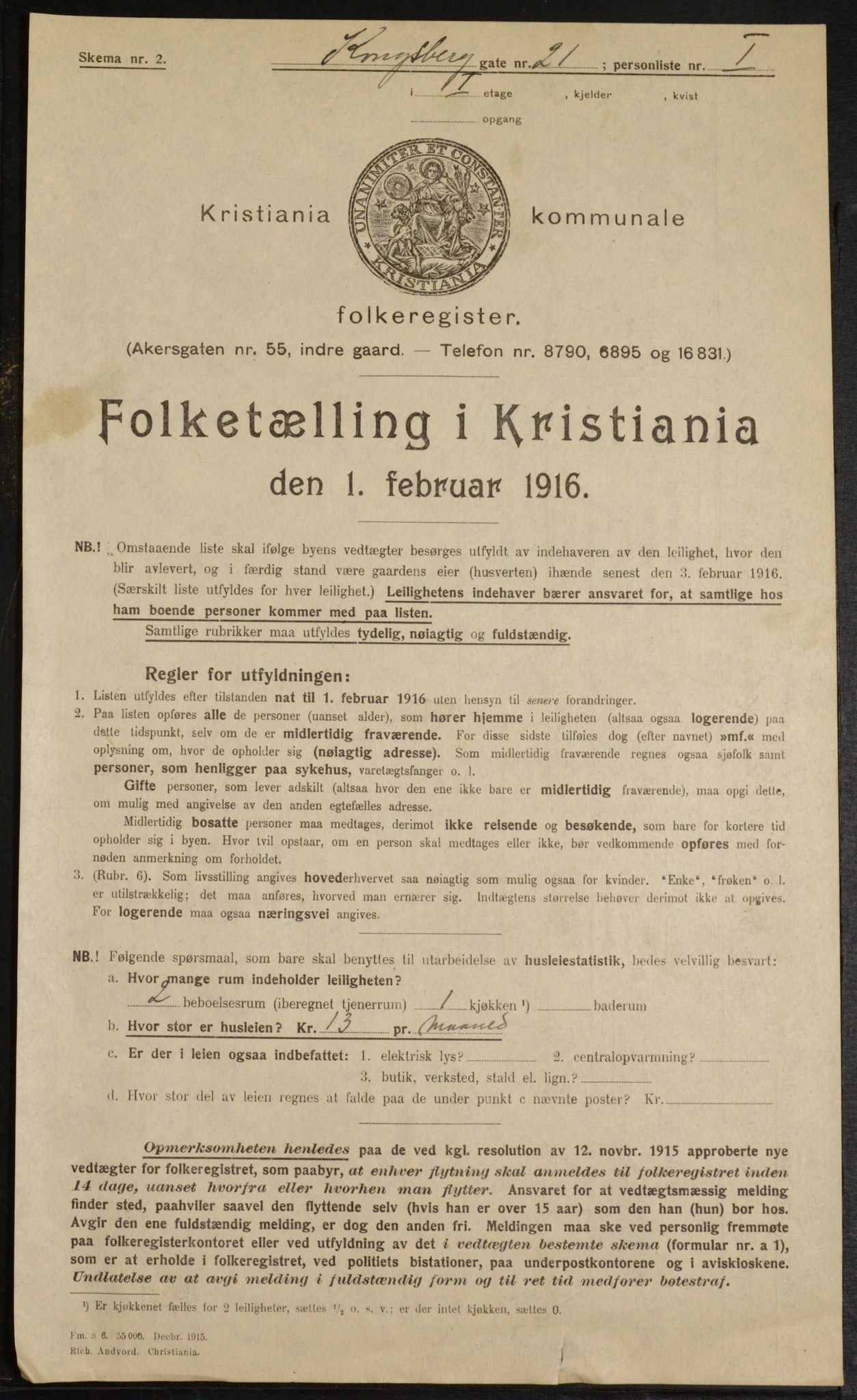 OBA, Kommunal folketelling 1.2.1916 for Kristiania, 1916, s. 54100