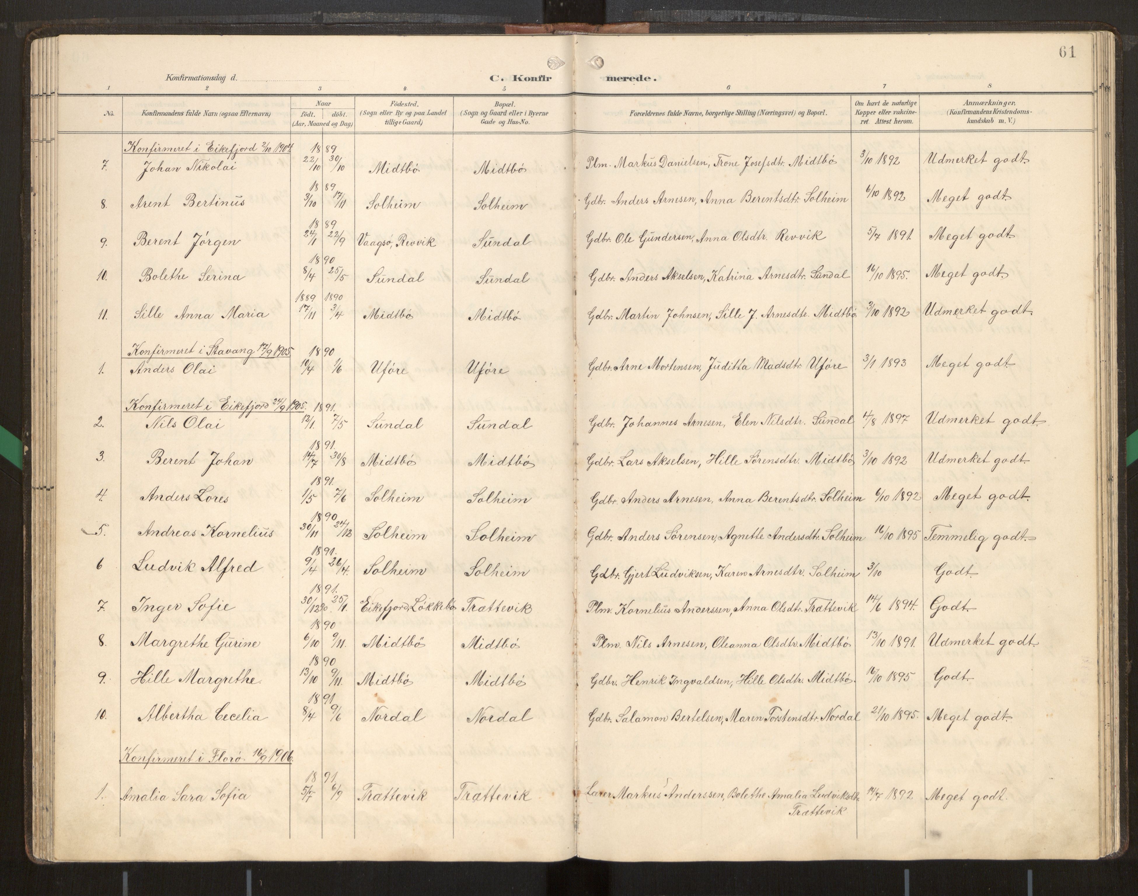 Kinn sokneprestembete, AV/SAB-A-80801/H/Hab/Habd/L0001: Klokkerbok nr. D 1, 1898-1946, s. 61