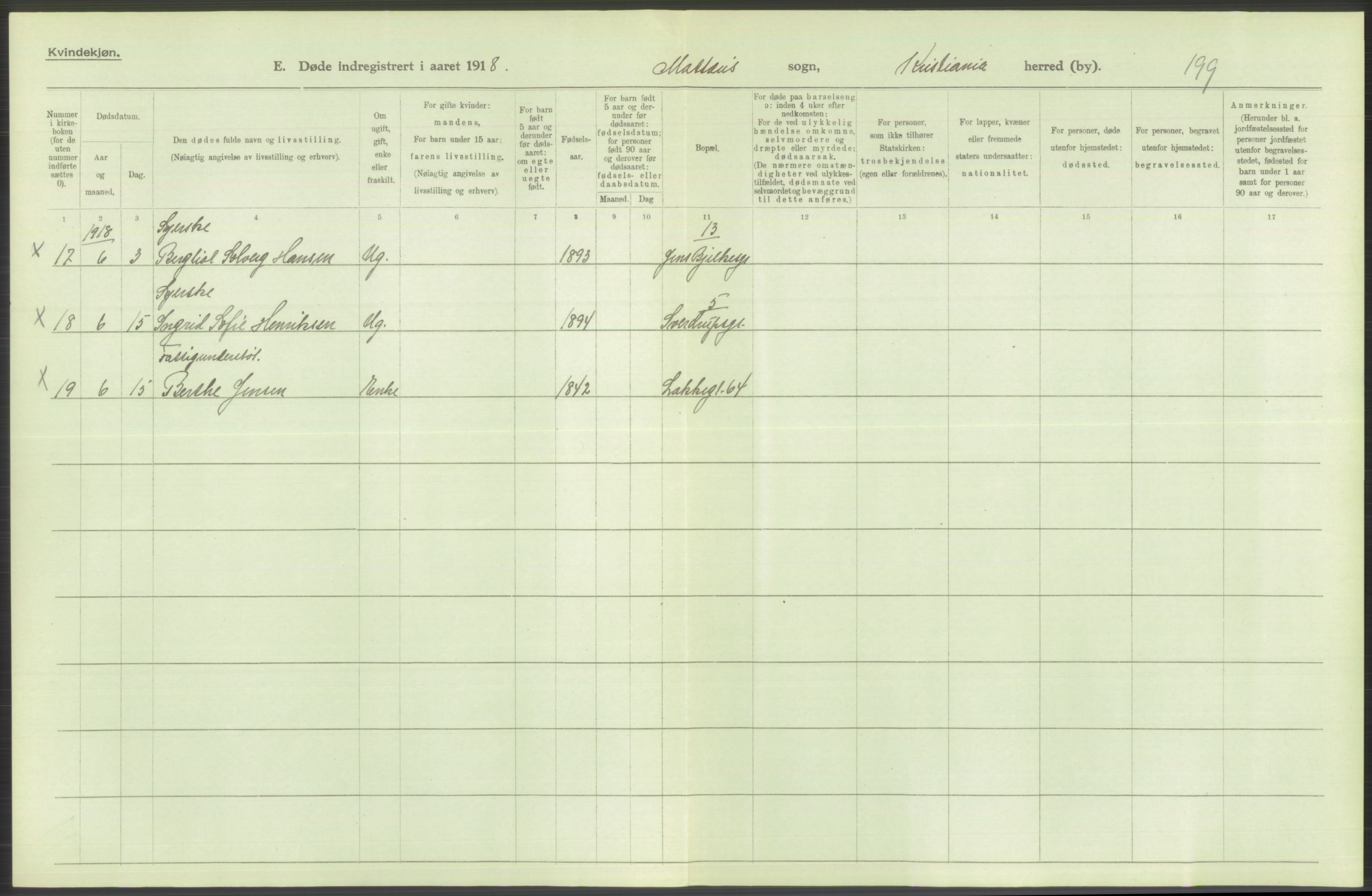 Statistisk sentralbyrå, Sosiodemografiske emner, Befolkning, AV/RA-S-2228/D/Df/Dfb/Dfbh/L0010: Kristiania: Døde, 1918, s. 714