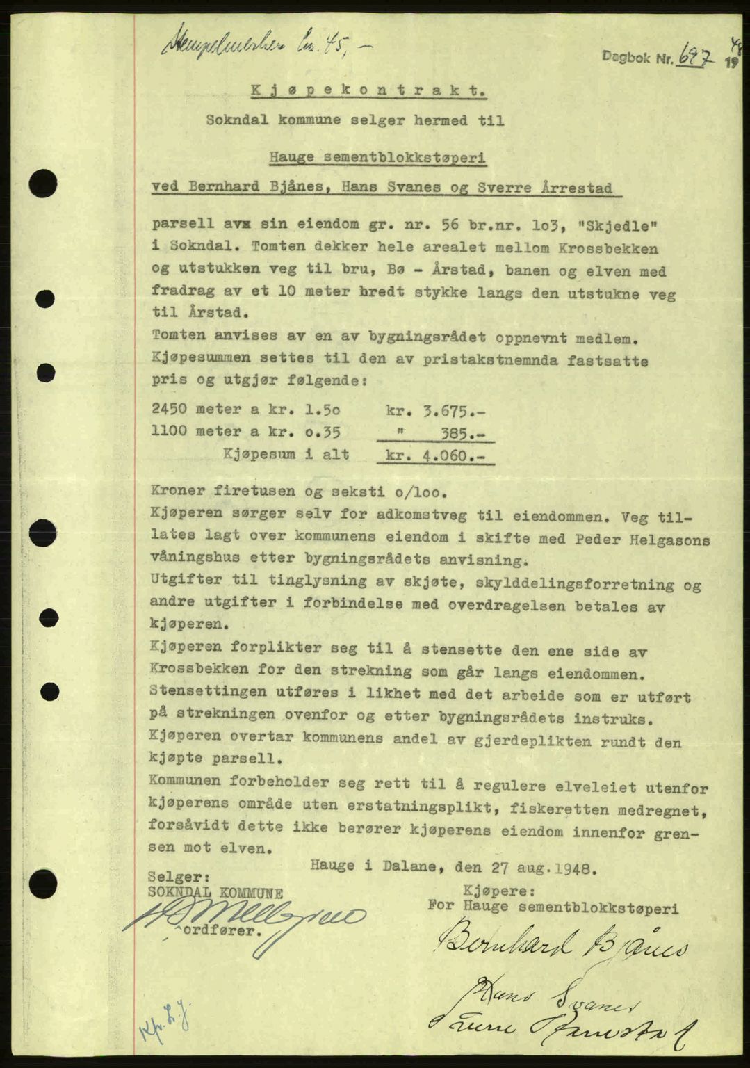 Dalane sorenskriveri, SAST/A-100309/02/G/Gb/L0051: Pantebok nr. A11, 1947-1948, Dagboknr: 697/1948