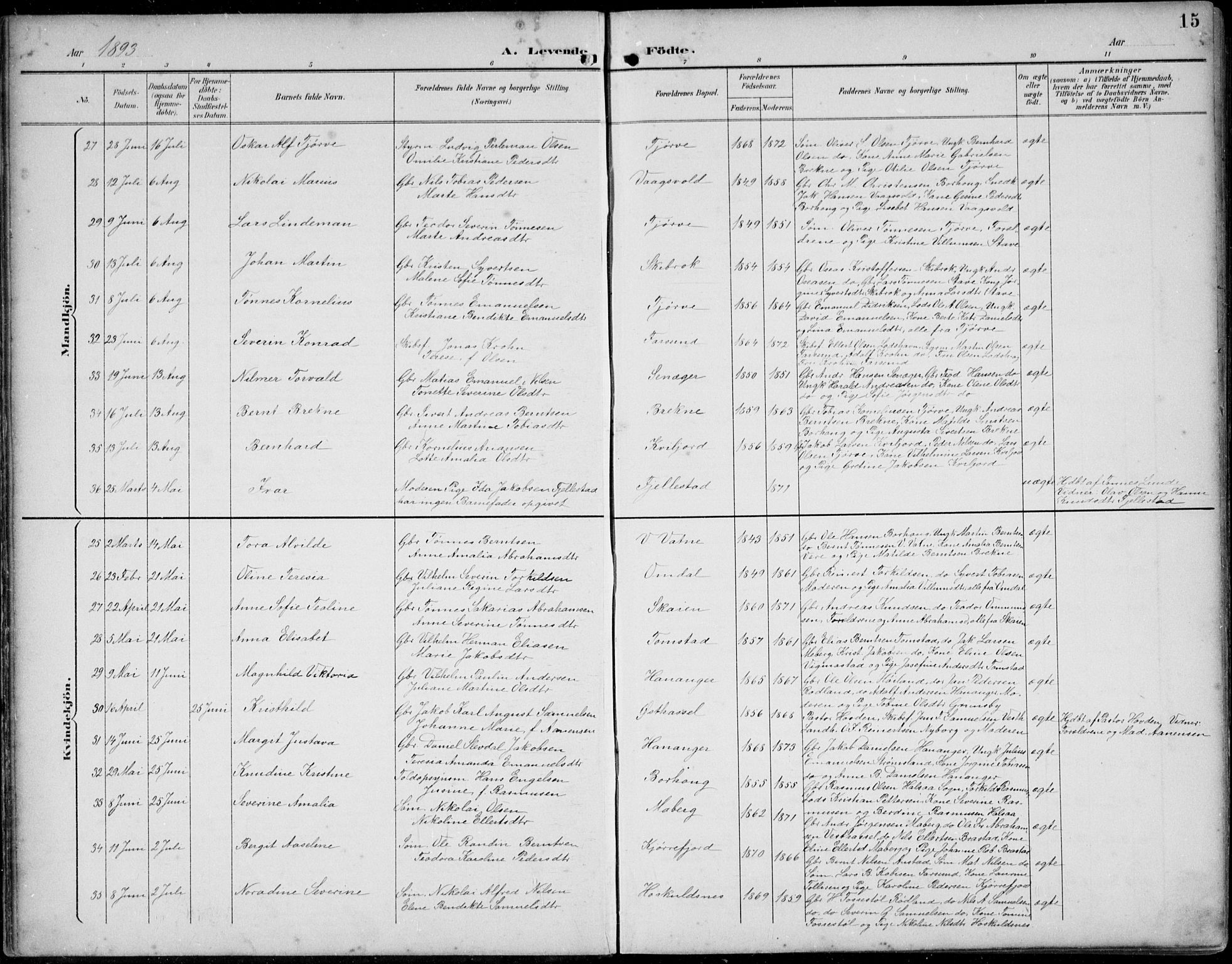 Lista sokneprestkontor, SAK/1111-0027/F/Fb/L0005: Klokkerbok nr. B 5, 1892-1923, s. 15