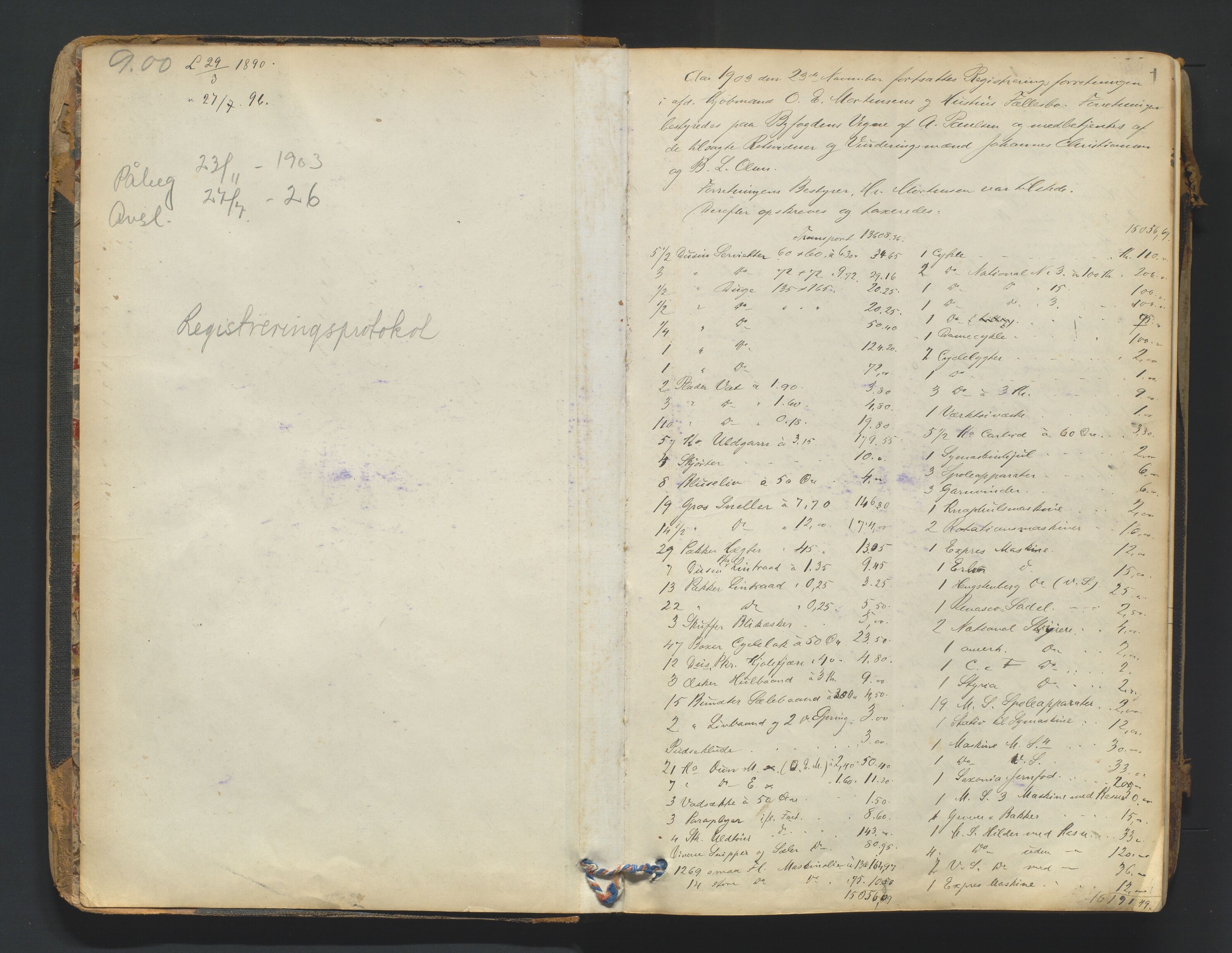 Arendal byfogd, AV/SAK-1222-0001/H/Hc/L0037: Skifteregistreringsprotokoll nr. 35, 1903-1926, s. 1a