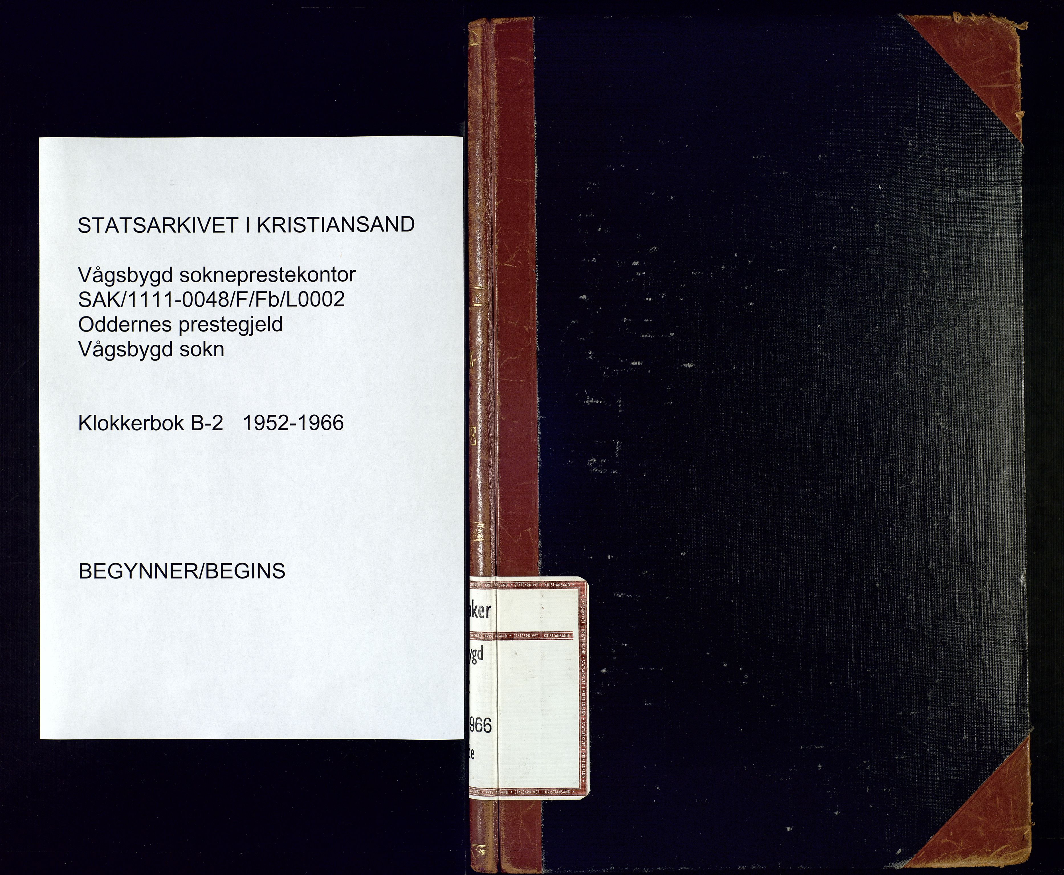 Vågsbygd sokneprestkontor, SAK/1111-0048/F/Fb/L0002: Klokkerbok nr. B-2, 1952-1966