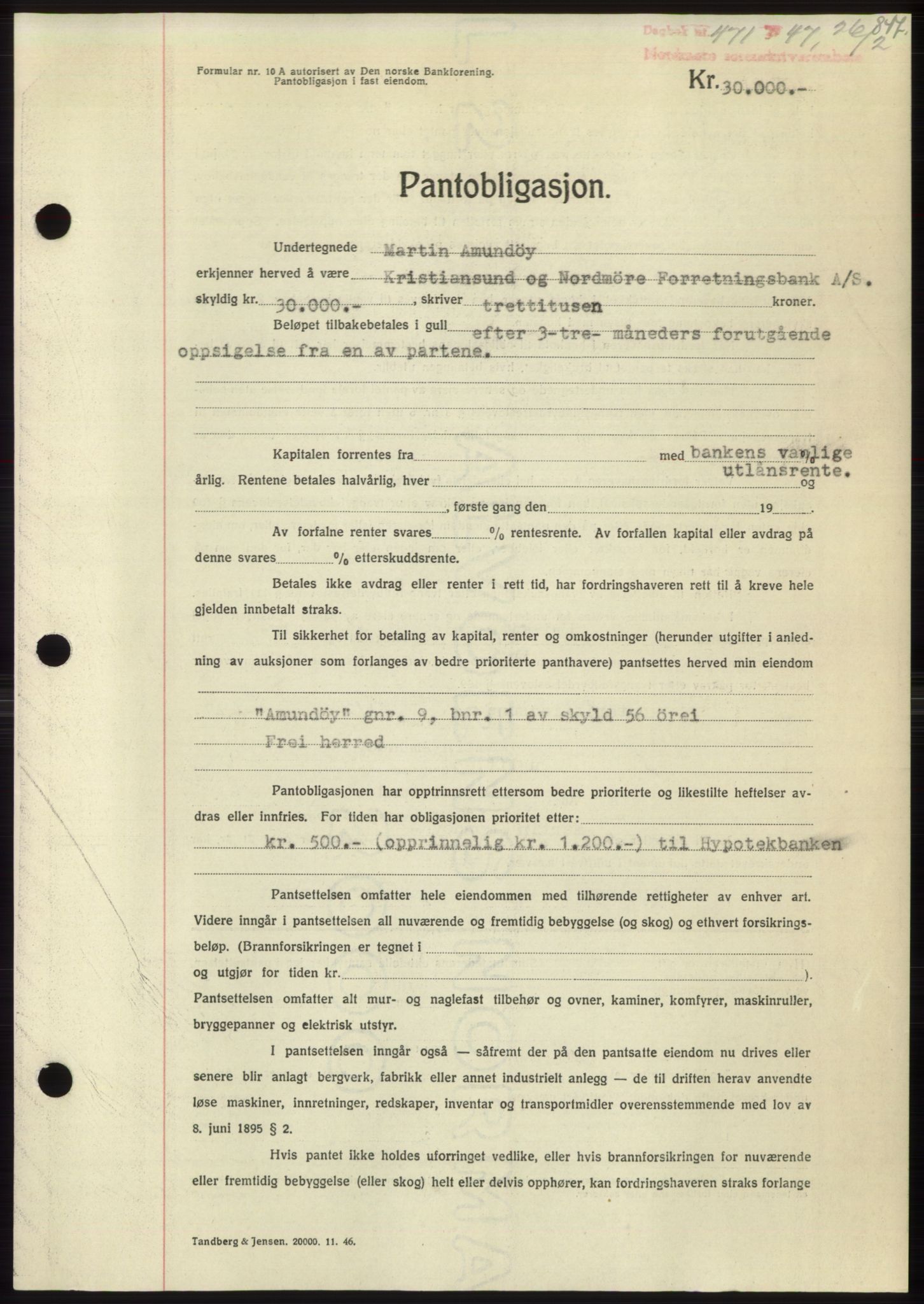 Nordmøre sorenskriveri, SAT/A-4132/1/2/2Ca: Pantebok nr. B95, 1946-1947, Dagboknr: 471/1947