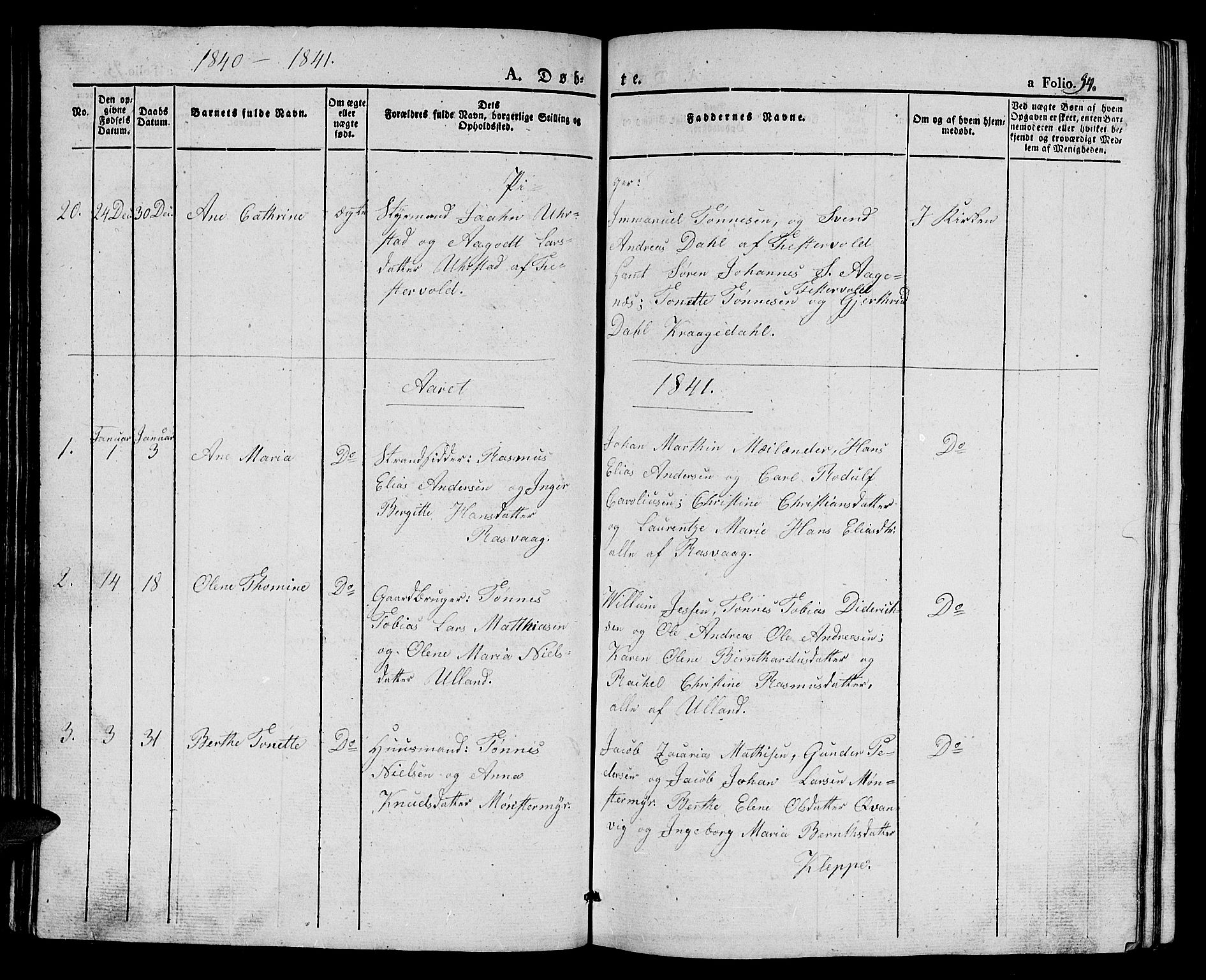 Flekkefjord sokneprestkontor, AV/SAK-1111-0012/F/Fb/Fbb/L0002: Klokkerbok nr. B 2a, 1831-1866, s. 94