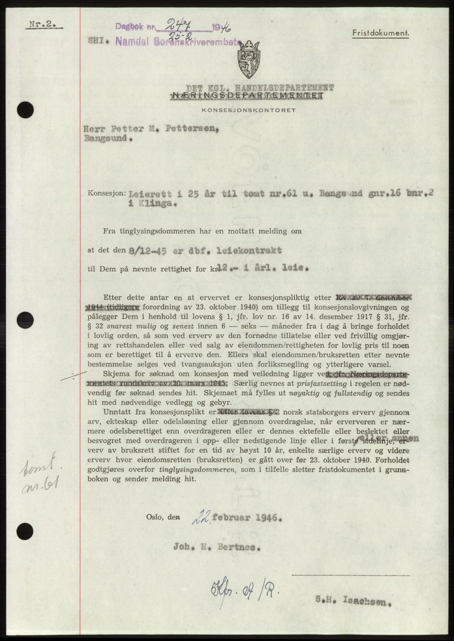 Namdal sorenskriveri, SAT/A-4133/1/2/2C: Pantebok nr. -, 1946-1946, Dagboknr: 247/1946