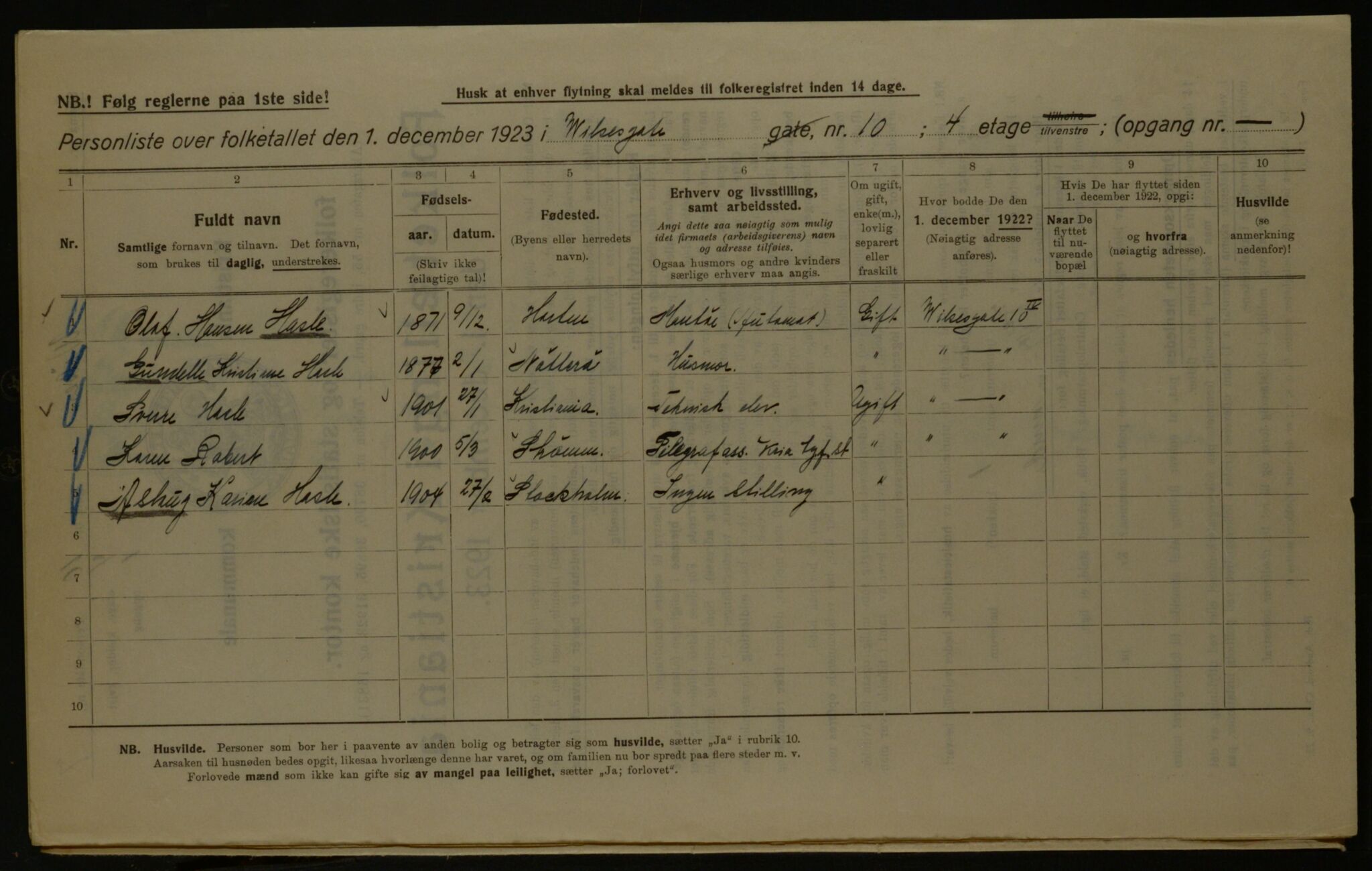 OBA, Kommunal folketelling 1.12.1923 for Kristiania, 1923, s. 141748