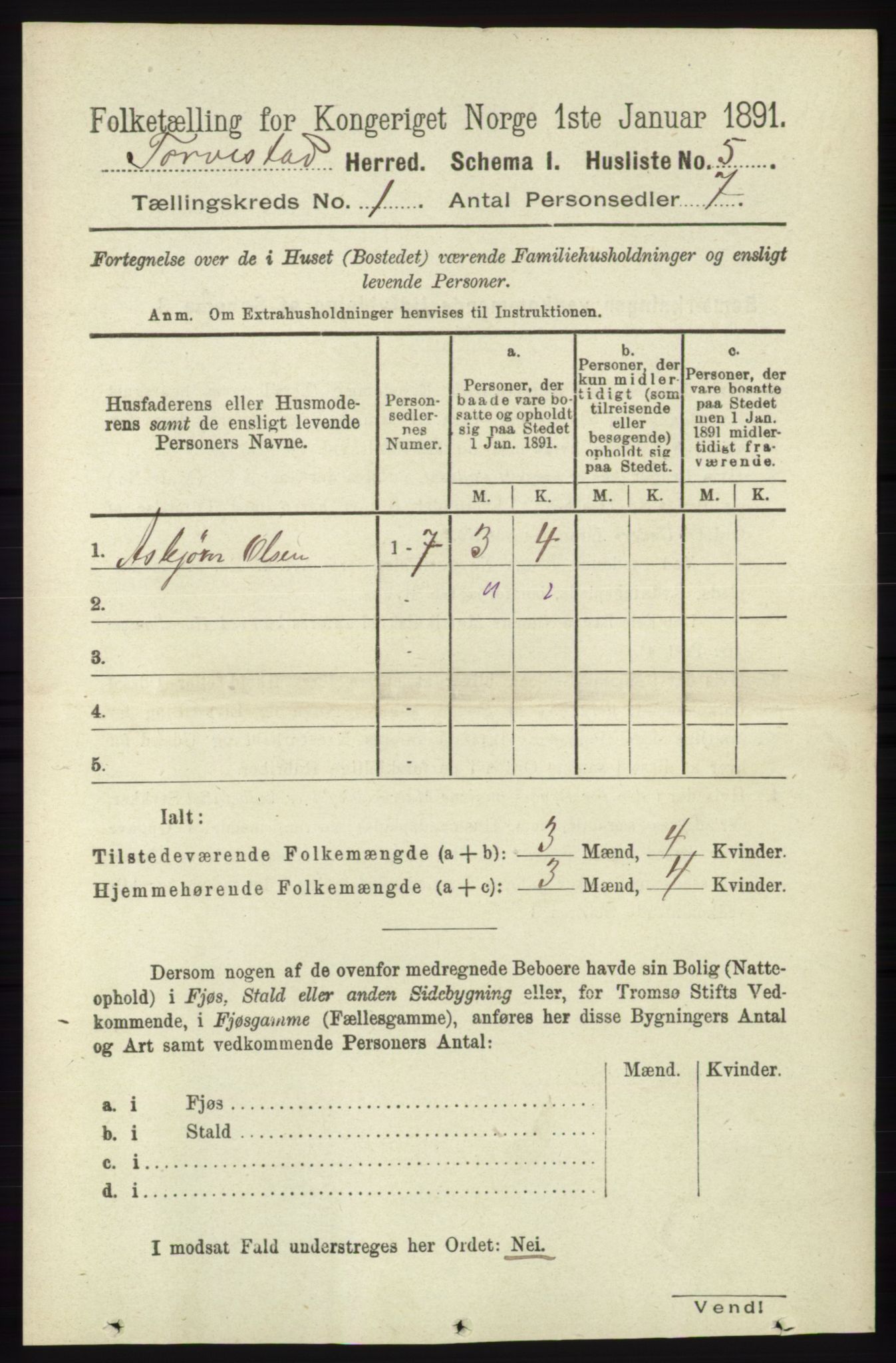 RA, Folketelling 1891 for 1152 Torvastad herred, 1891, s. 22