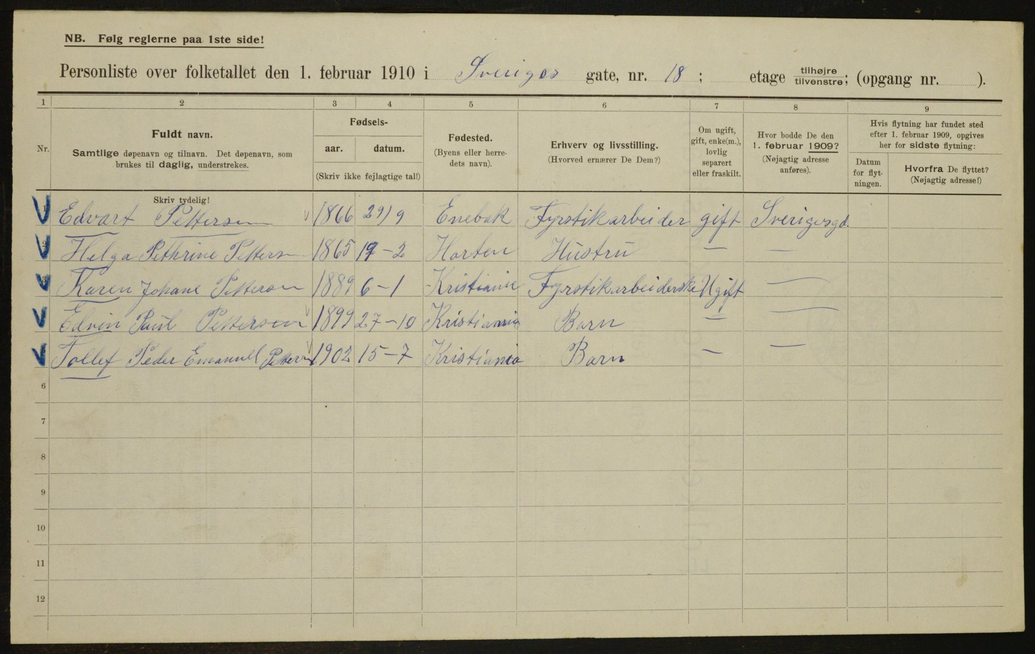 OBA, Kommunal folketelling 1.2.1910 for Kristiania, 1910, s. 100483