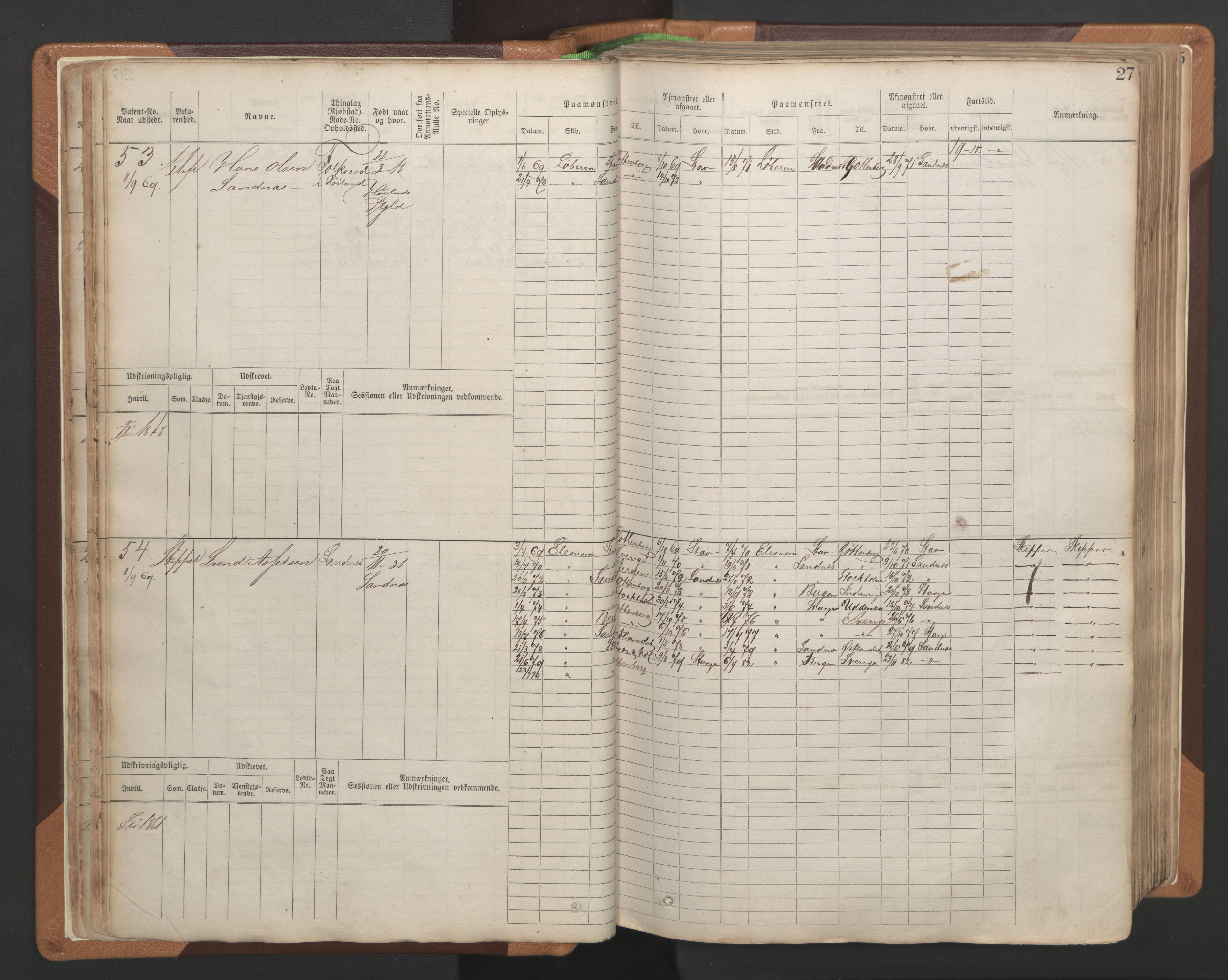 Stavanger sjømannskontor, AV/SAST-A-102006/F/Fb/Fbb/L0004: Sjøfartshovedrulle, patentnr. 1-792 (del 1), 1869-1880, s. 31