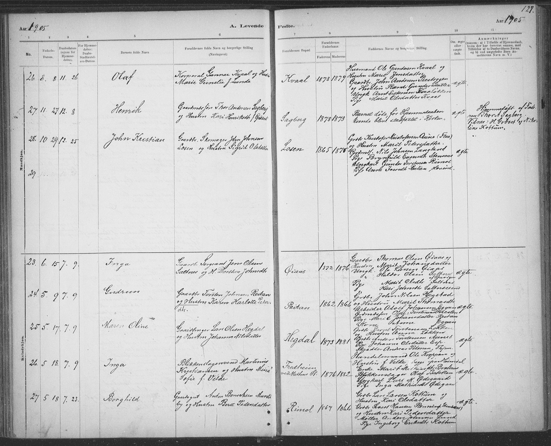Ministerialprotokoller, klokkerbøker og fødselsregistre - Sør-Trøndelag, SAT/A-1456/691/L1085: Ministerialbok nr. 691A17, 1887-1908, s. 127