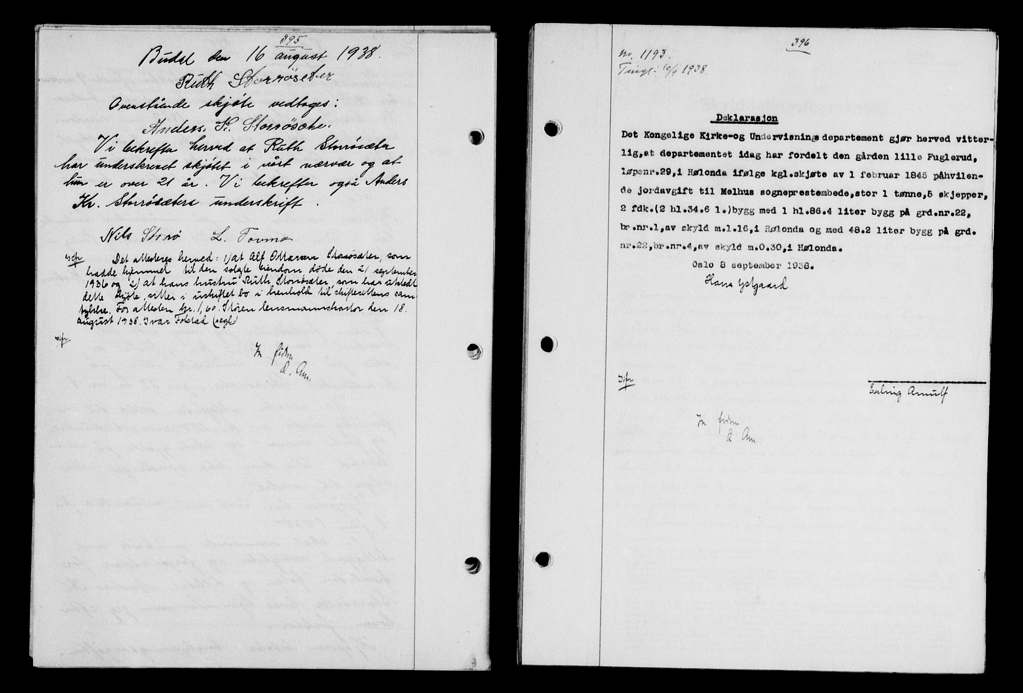 Gauldal sorenskriveri, SAT/A-0014/1/2/2C/L0049: Pantebok nr. 53, 1938-1938, Dagboknr: 1193/1938