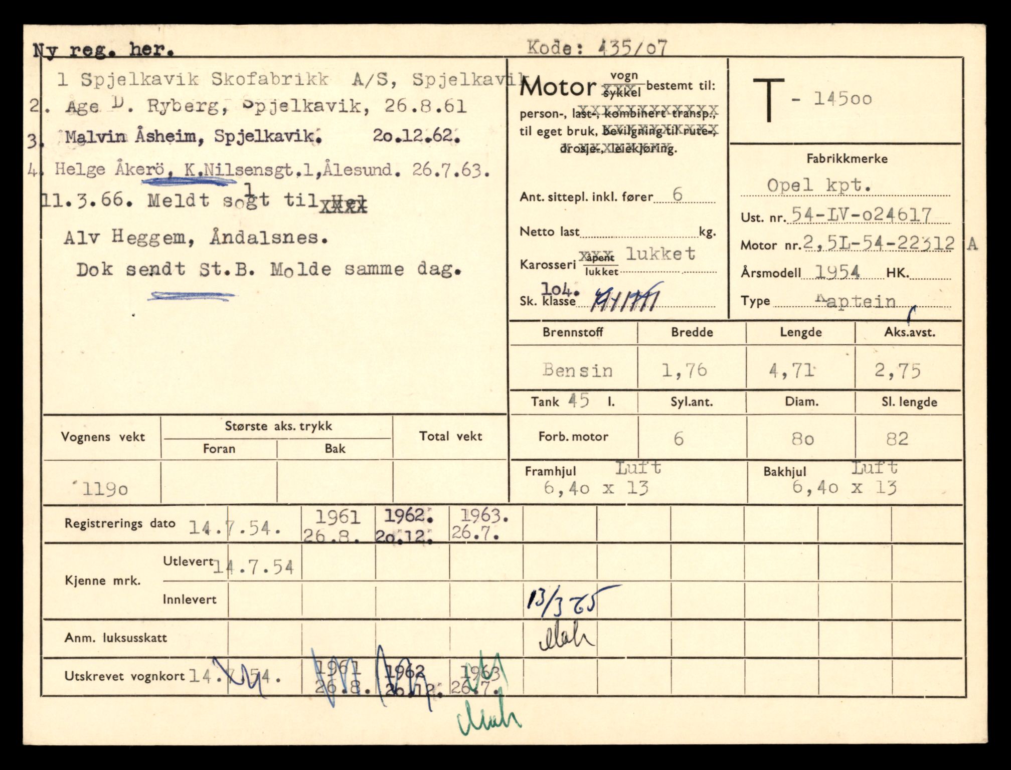 Møre og Romsdal vegkontor - Ålesund trafikkstasjon, AV/SAT-A-4099/F/Fe/L0046: Registreringskort for kjøretøy T 14445 - T 14579, 1927-1998