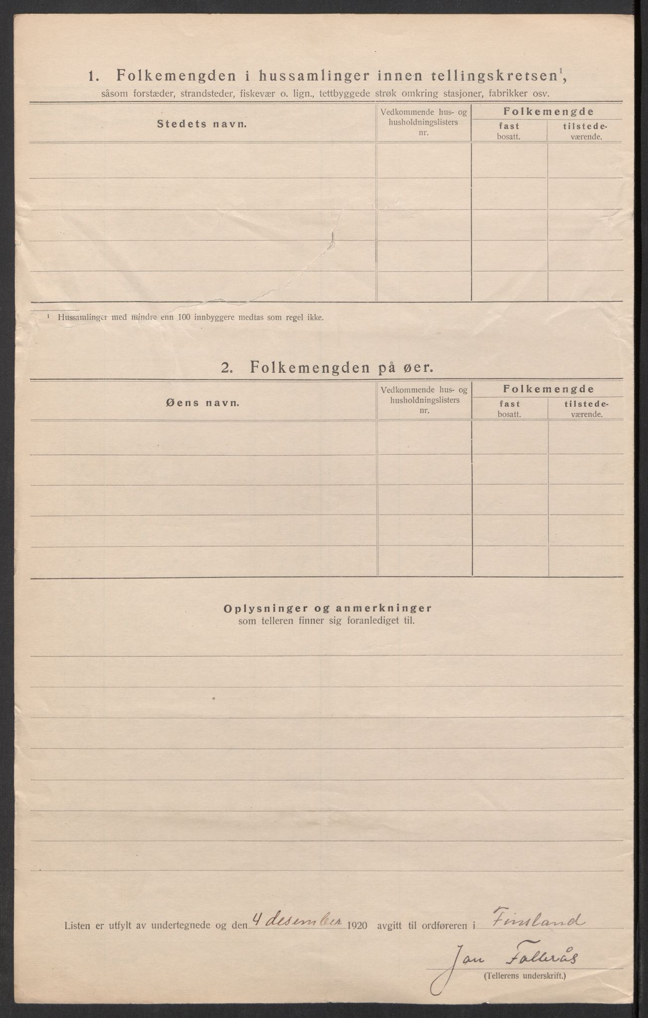 SAK, Folketelling 1920 for 1023 Finsland herred, 1920, s. 14