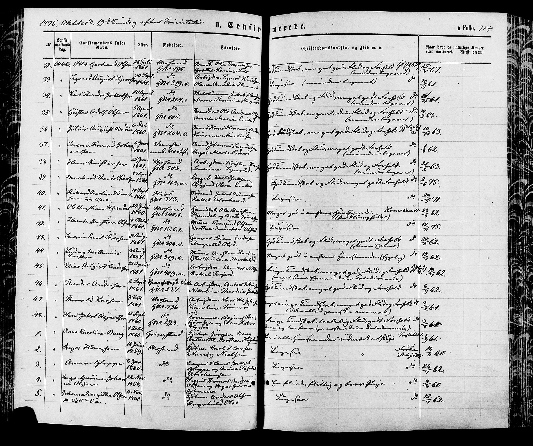 Kristiansand domprosti, AV/SAK-1112-0006/F/Fa/L0015: Ministerialbok nr. A 15, 1867-1880, s. 304