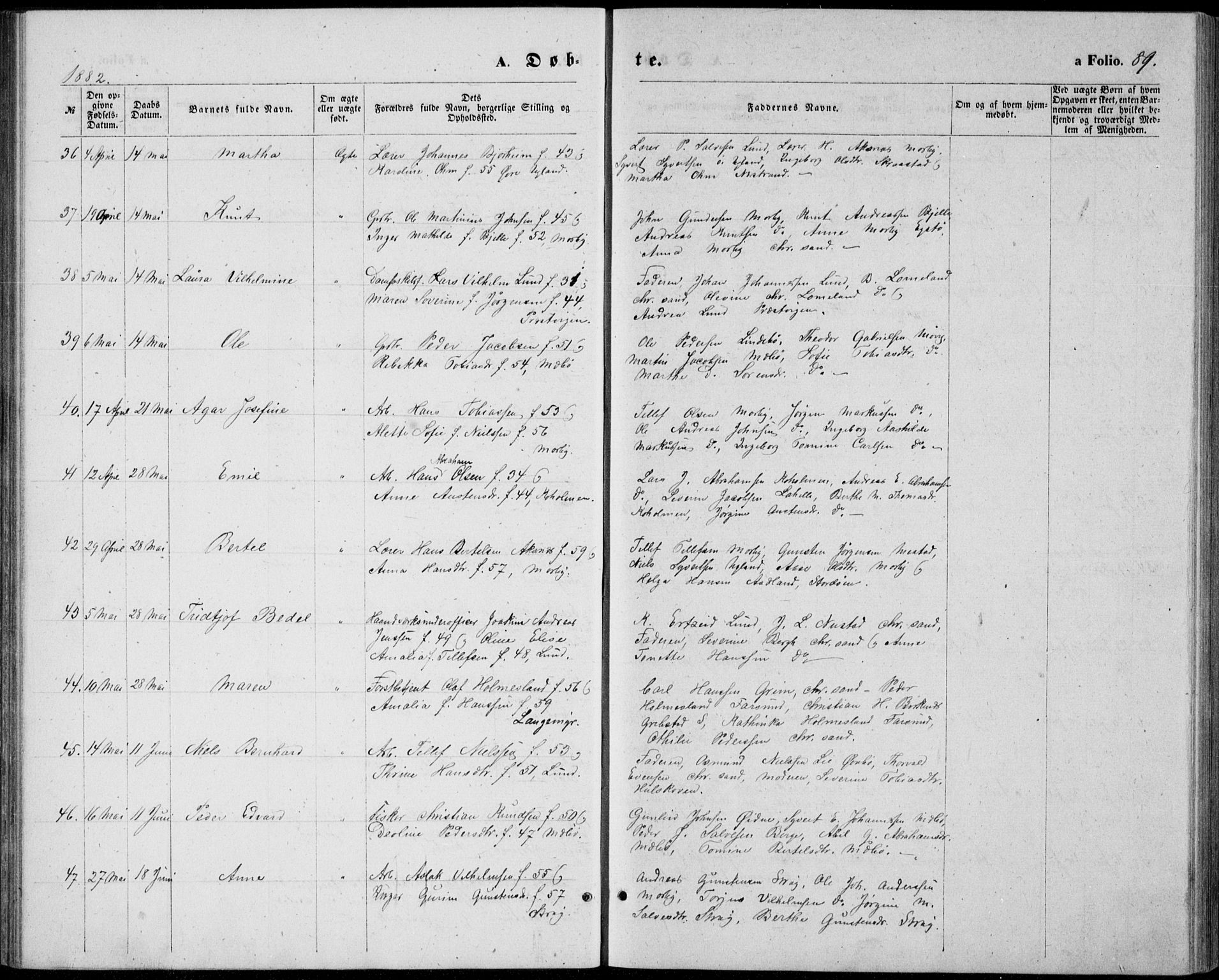 Oddernes sokneprestkontor, AV/SAK-1111-0033/F/Fb/Fba/L0007: Klokkerbok nr. B 7, 1869-1887, s. 89