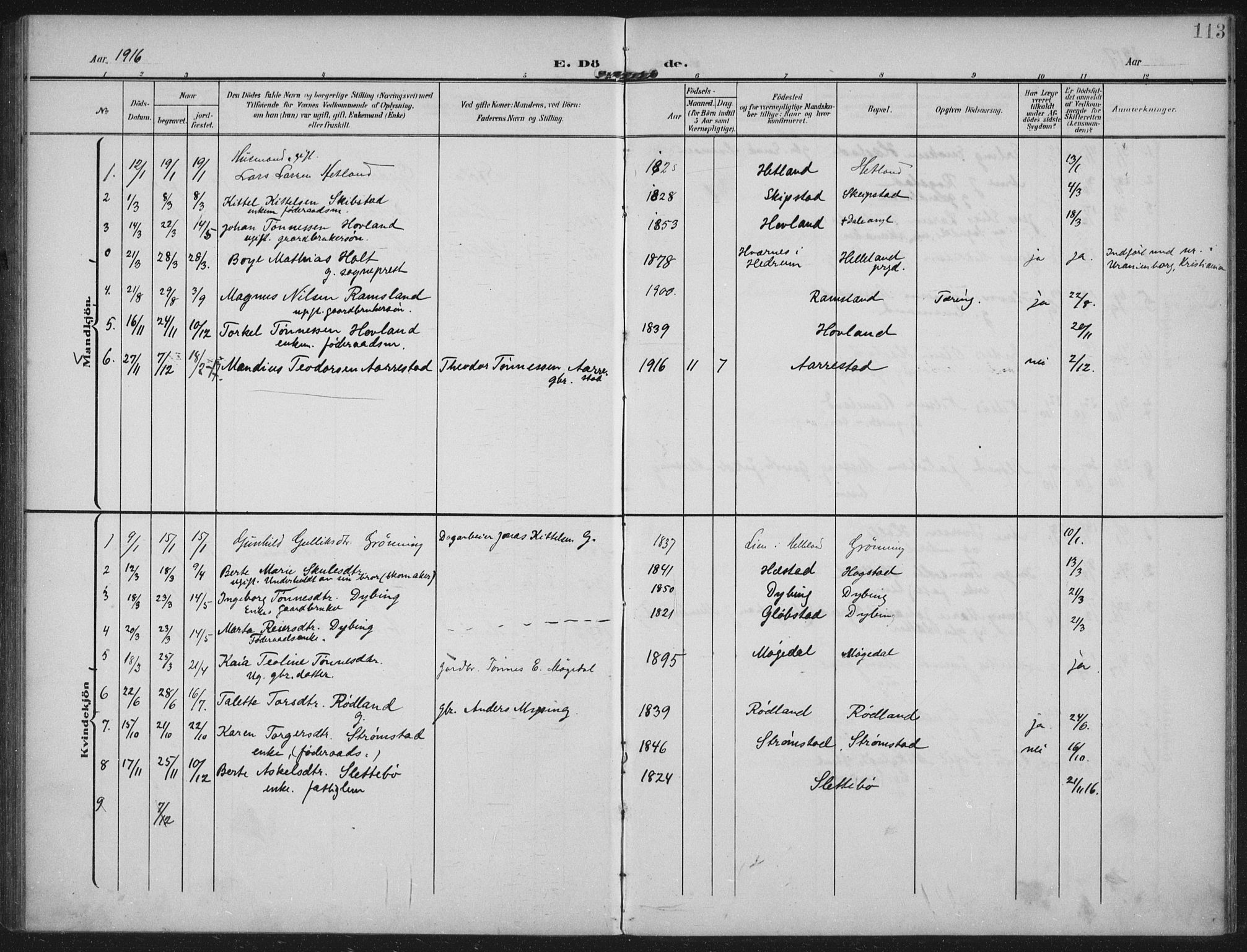 Helleland sokneprestkontor, AV/SAST-A-101810: Ministerialbok nr. A 12, 1906-1923, s. 113