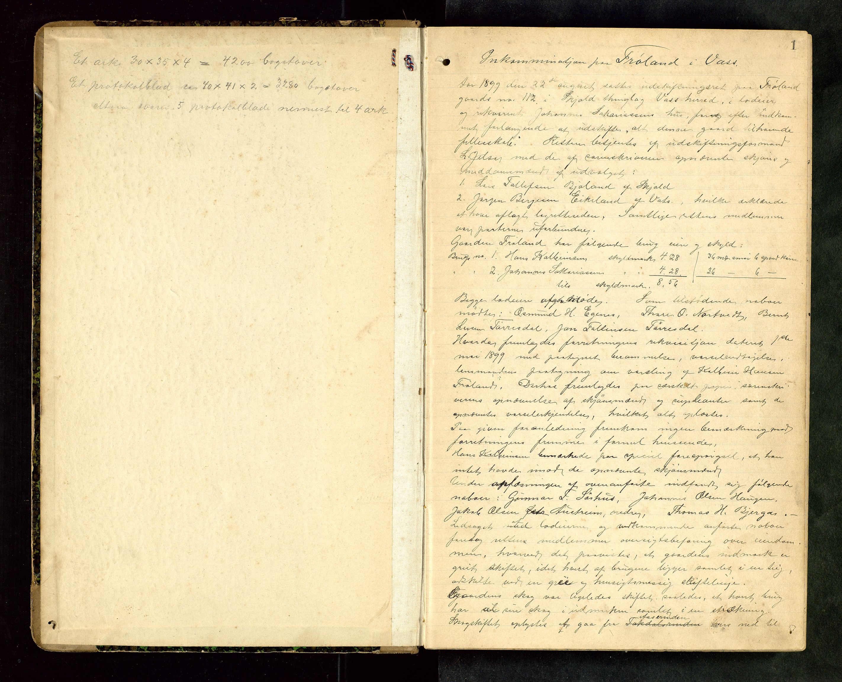 Rogaland jordskifterett, AV/SAST-A-102426/Oa/L0058: Forhandlingsprotokoll, 1899-1902, s. 1