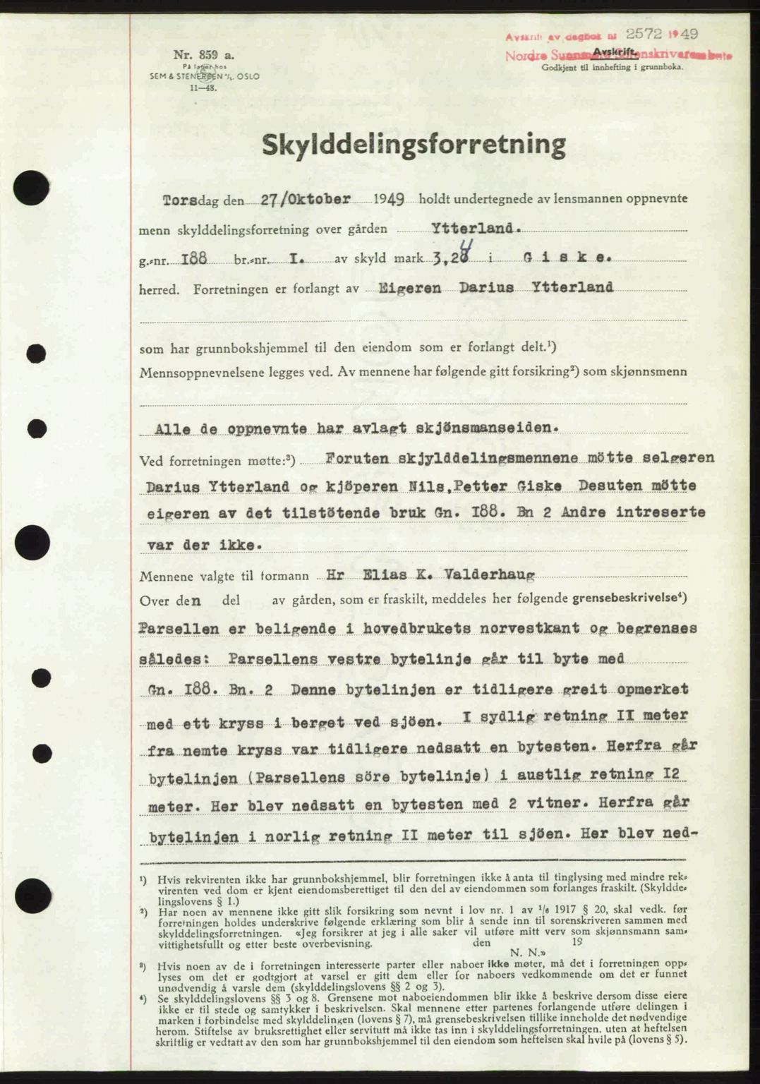 Nordre Sunnmøre sorenskriveri, SAT/A-0006/1/2/2C/2Ca: Pantebok nr. A32, 1949-1949, Dagboknr: 2572/1949