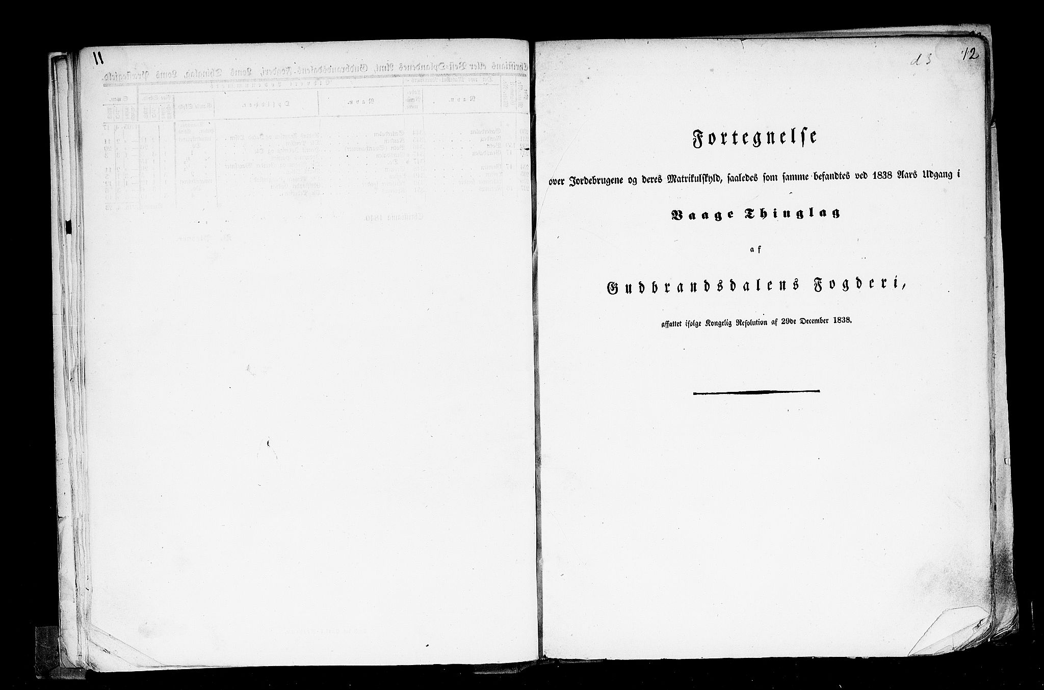 Rygh, AV/RA-PA-0034/F/Fb/L0004: Matrikkelen for 1838 - Christians amt (Oppland fylke), 1838, s. 12a