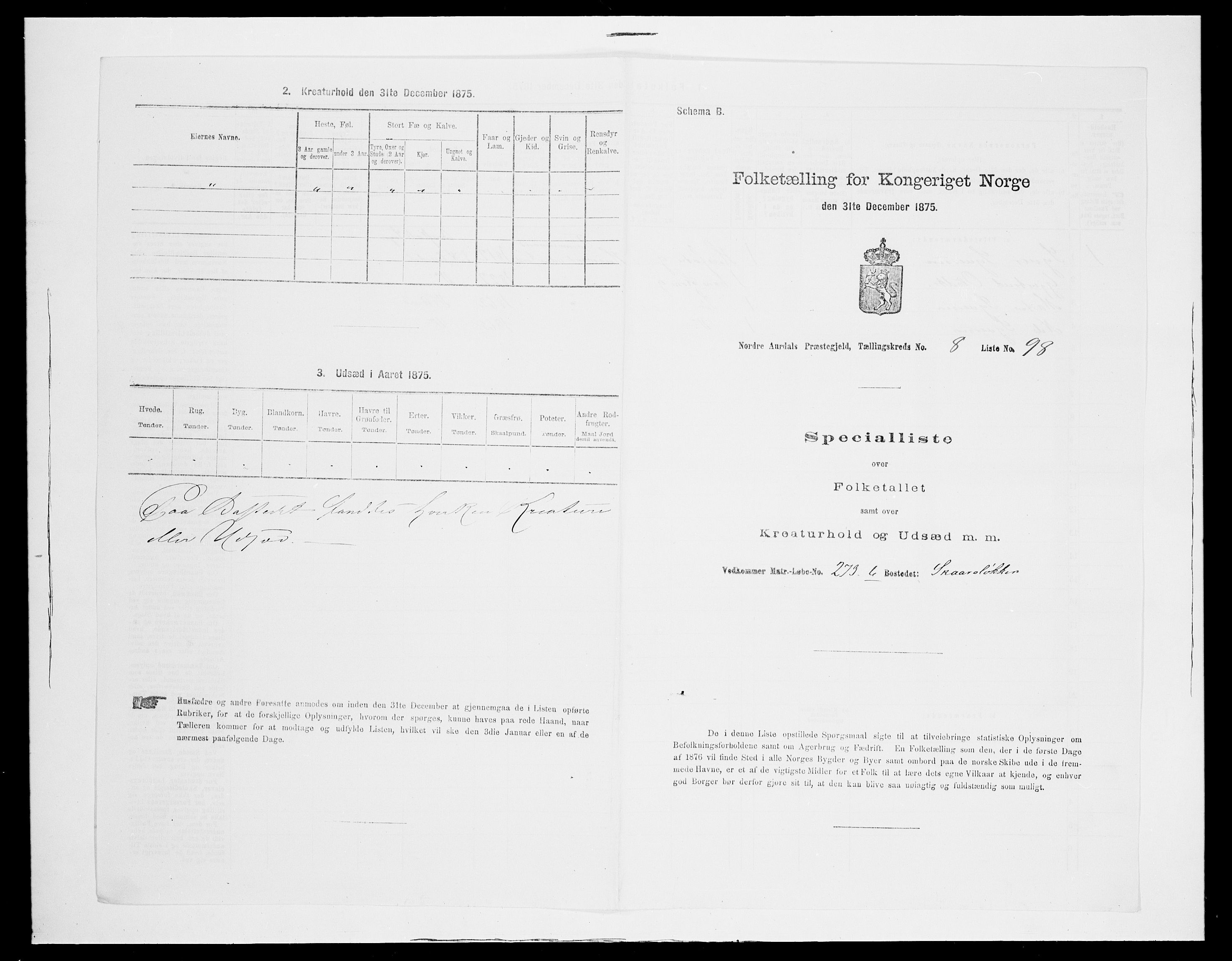 SAH, Folketelling 1875 for 0542P Nord-Aurdal prestegjeld, 1875, s. 1475